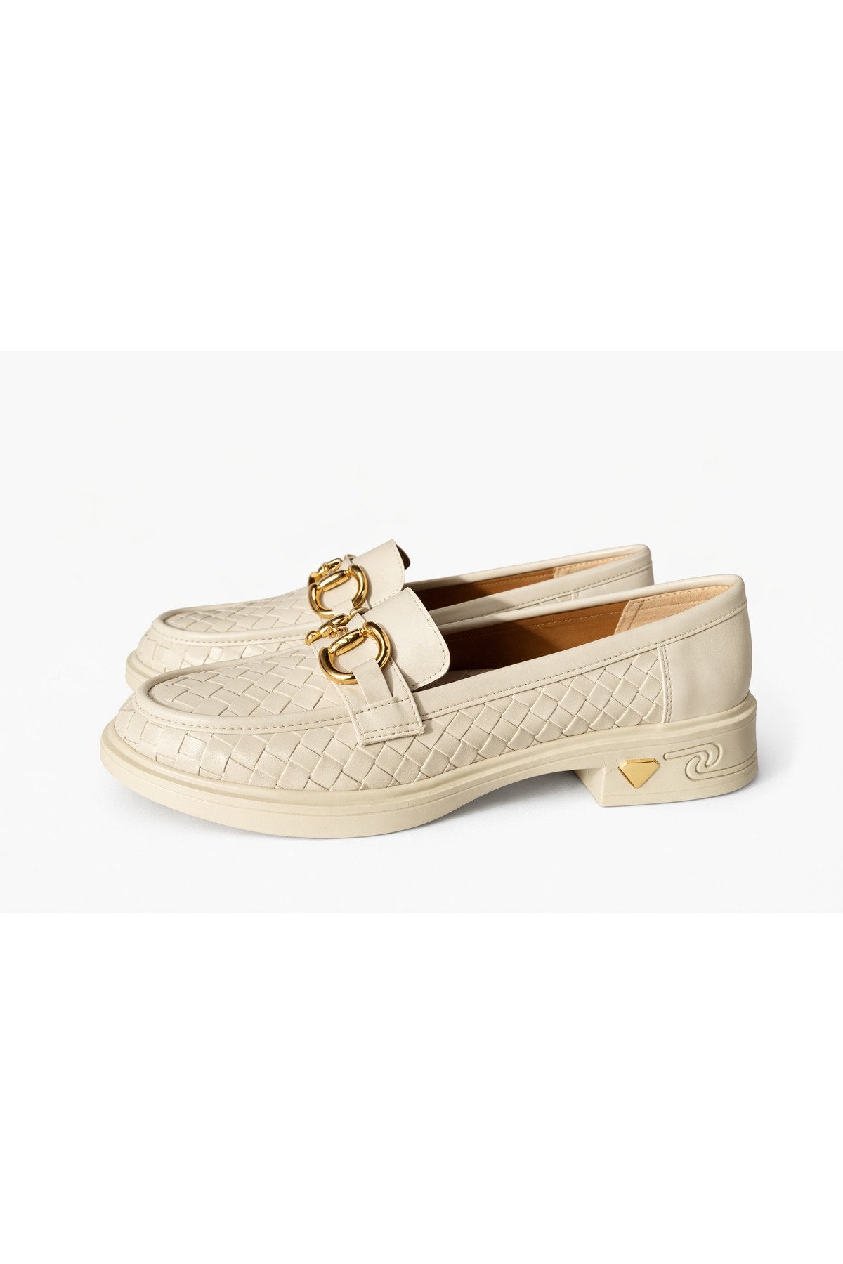 Women's Knitted Pattern Gold Chain Buckle Chunky Sole Loafer Shoes