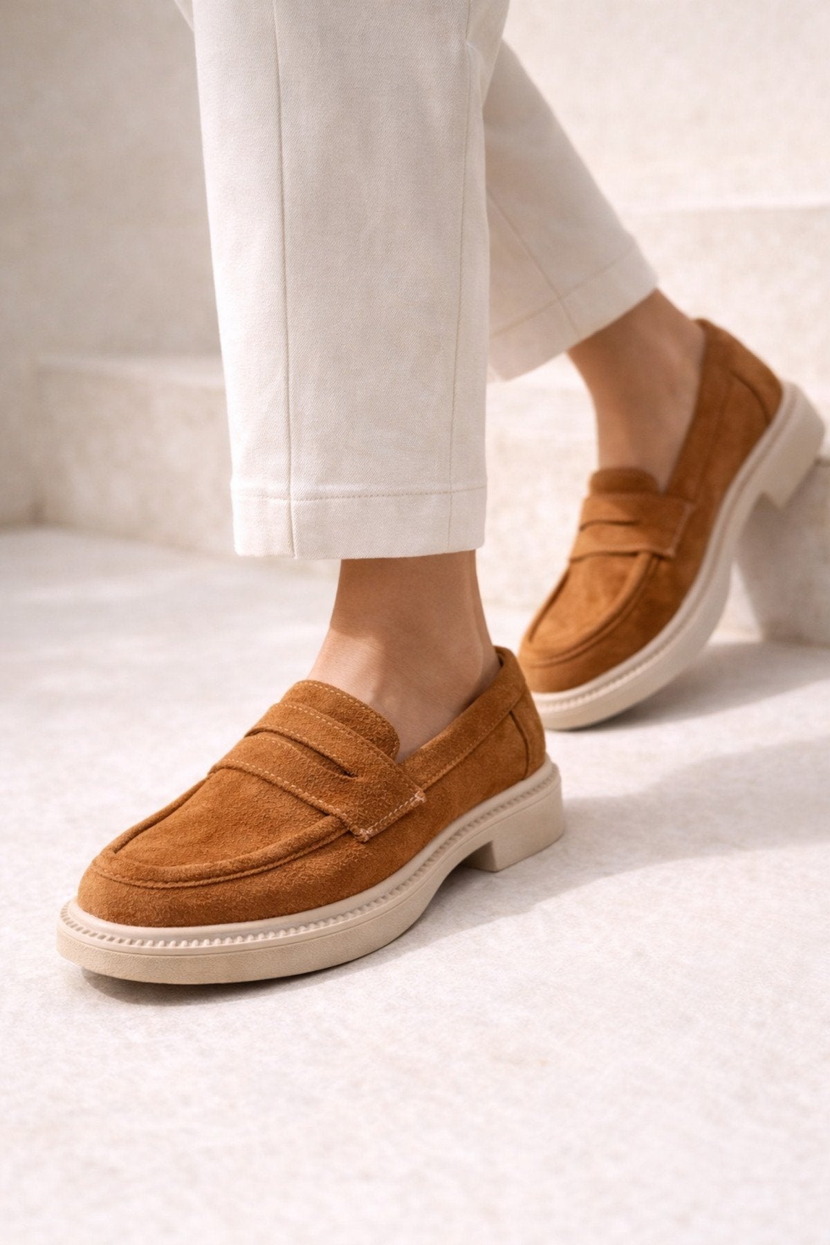 Kadın Taba Süet Loafer Günlük Düz Taban Maskülen Ayakkabı