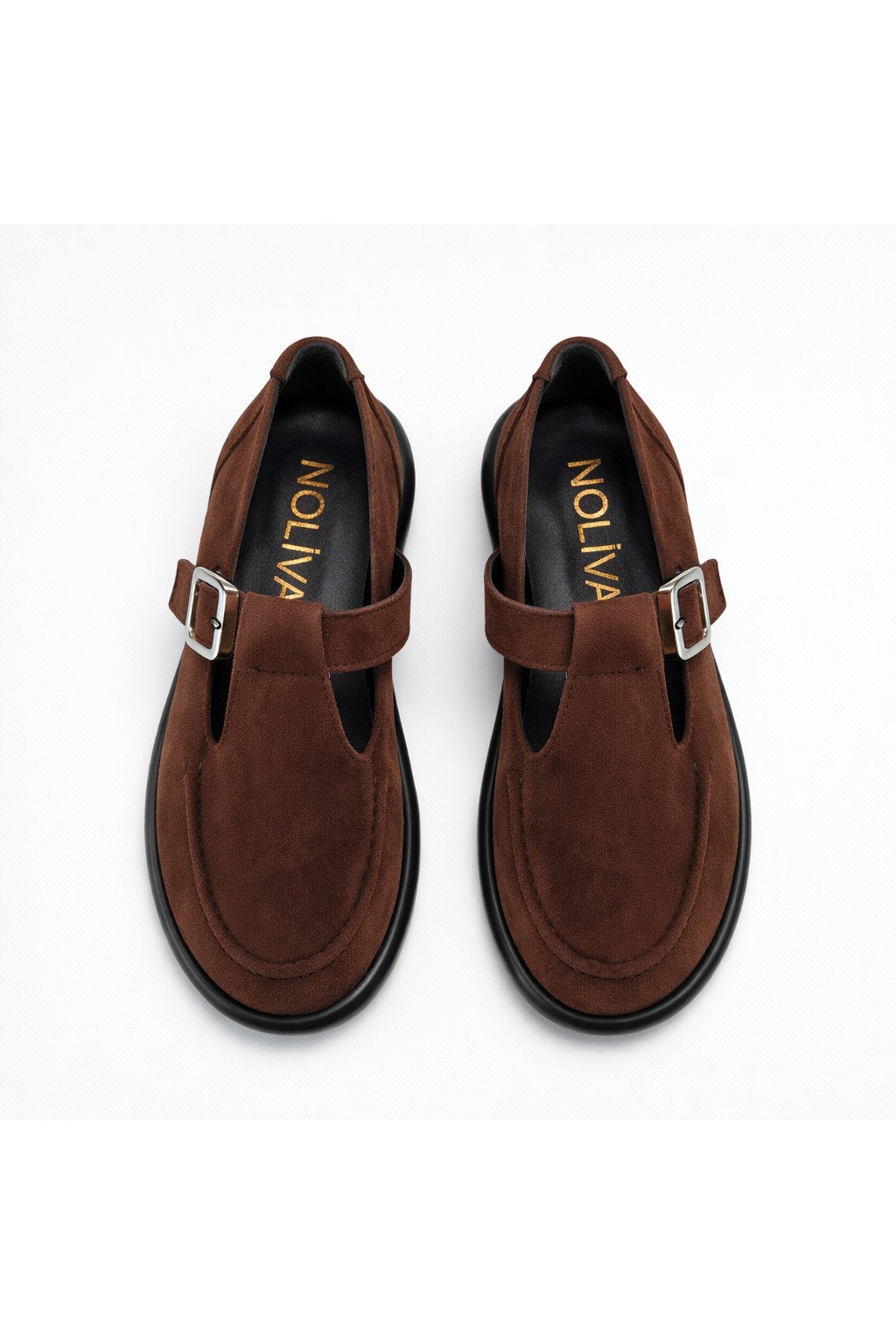 Brown Suede Buckled Women's Flats Comfortable Sole Everyday Mary Jane Women's Shoes