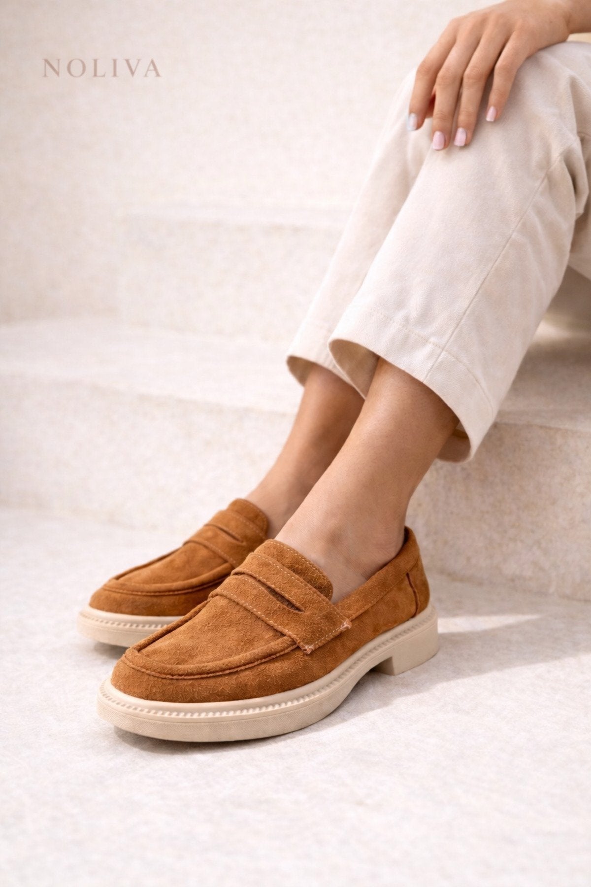 Kadın Taba Süet Loafer Günlük Düz Taban Maskülen Ayakkabı