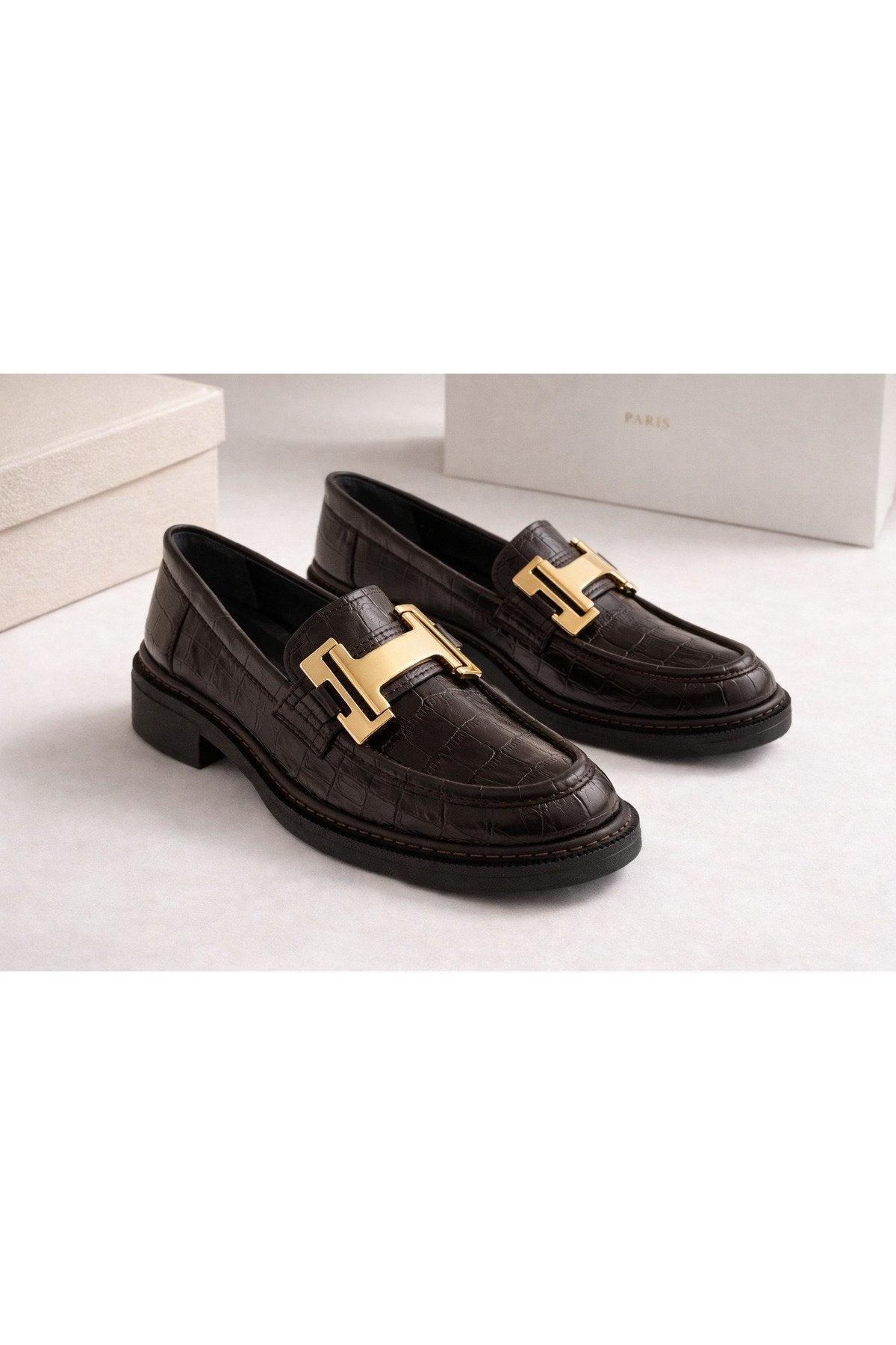 Women's Coffee Leather Buckle Loafer Casual Moccasin Office Shoe
