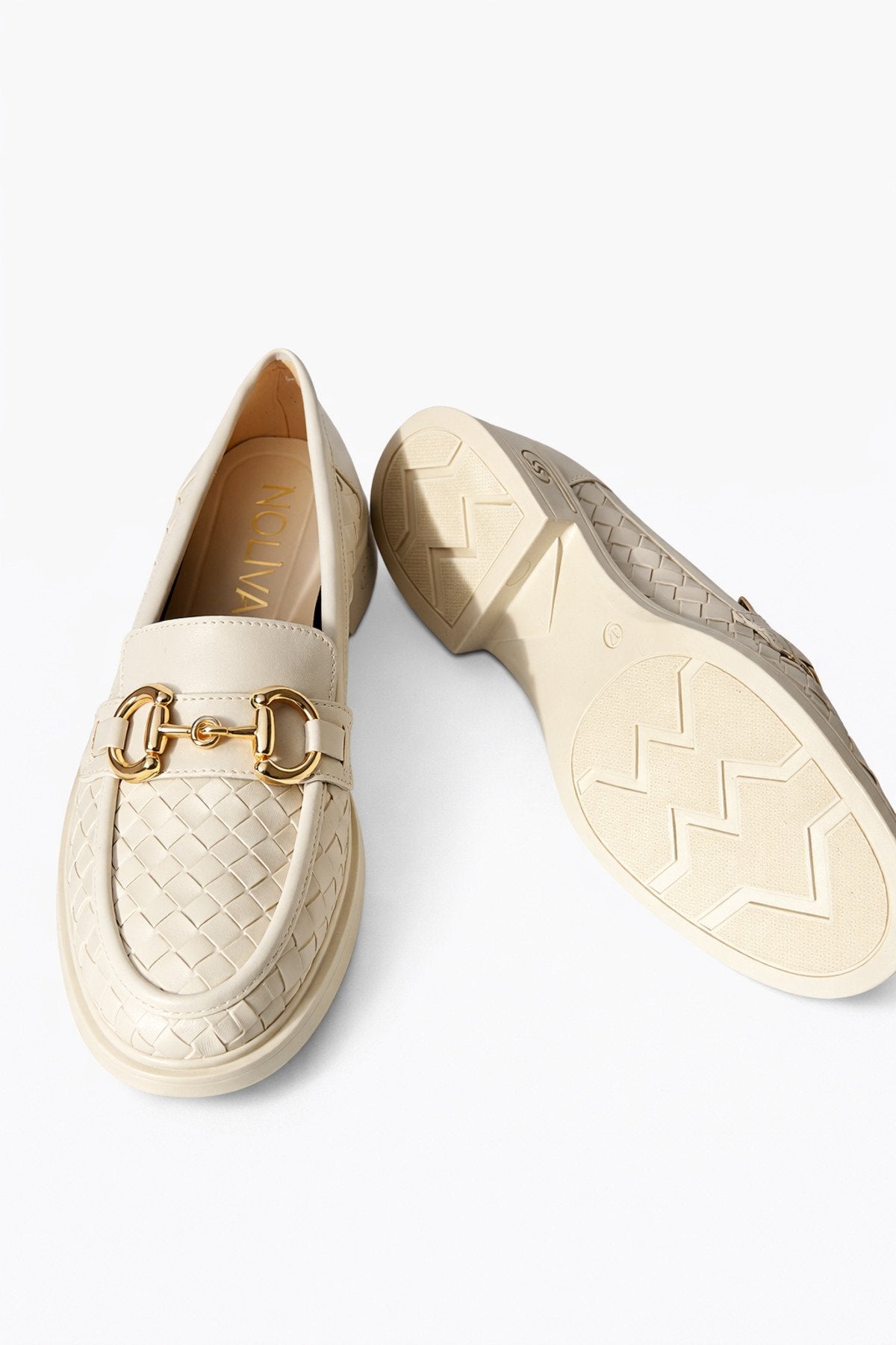 Women's Knitted Pattern Gold Chain Buckle Chunky Sole Loafer Shoes