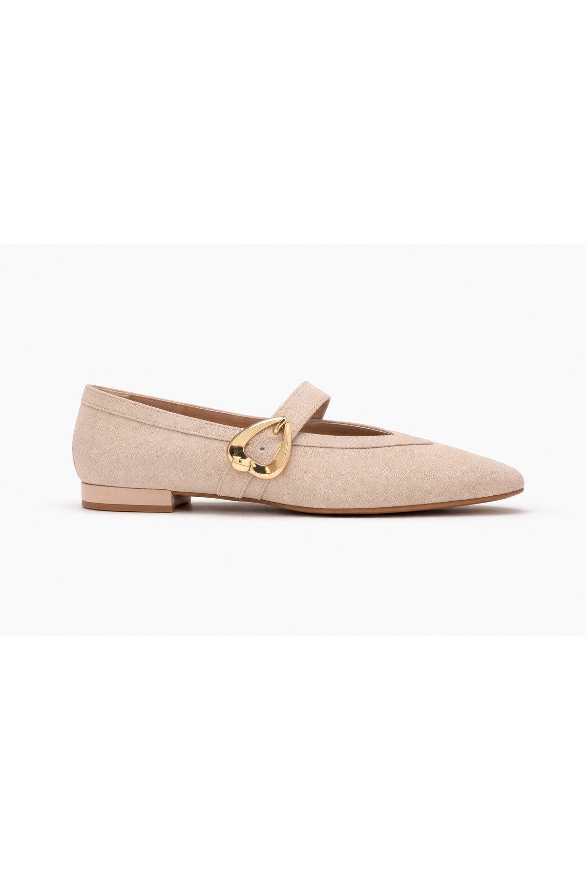 Women's Beige Suede Heart Buckle Ballet Flats Casual Chic Mary Jane Flats