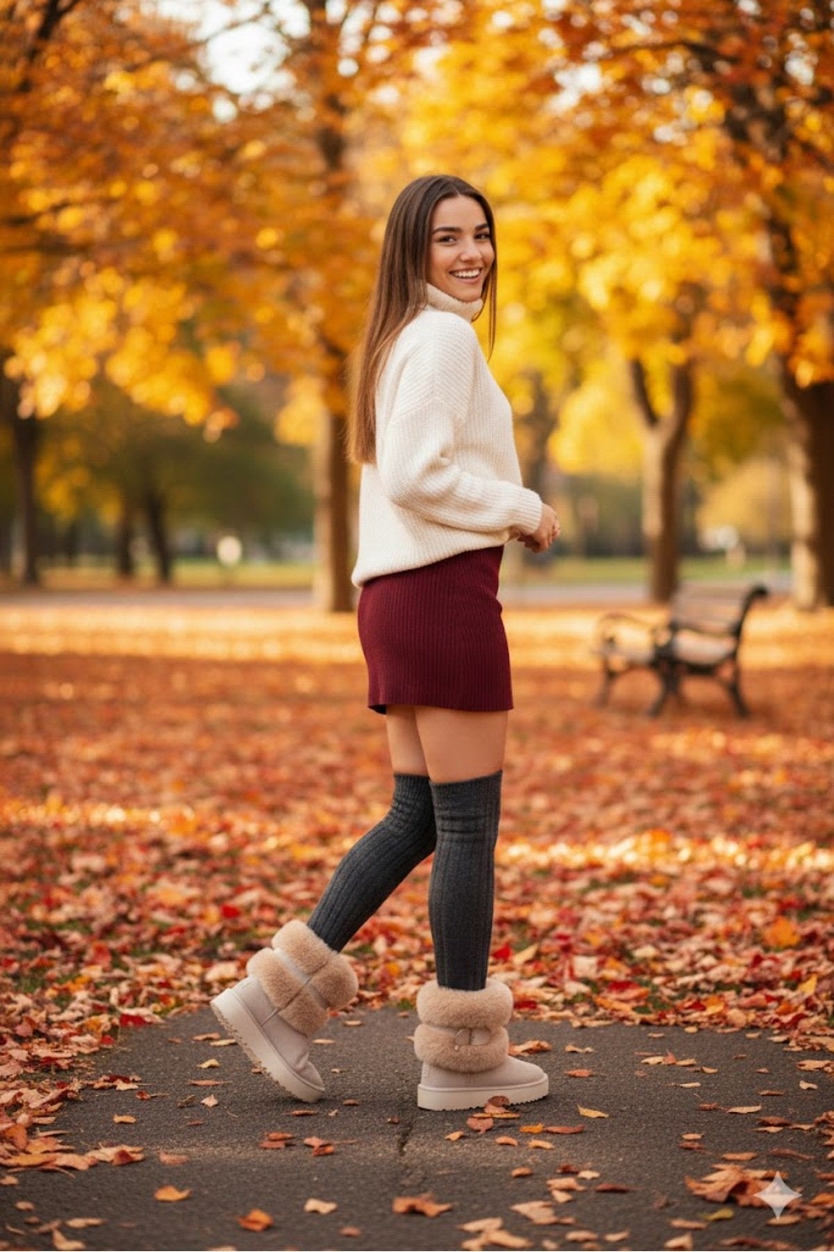 Women's Beige Suede Faux Fur Lined High Thick Sole Winter Boots