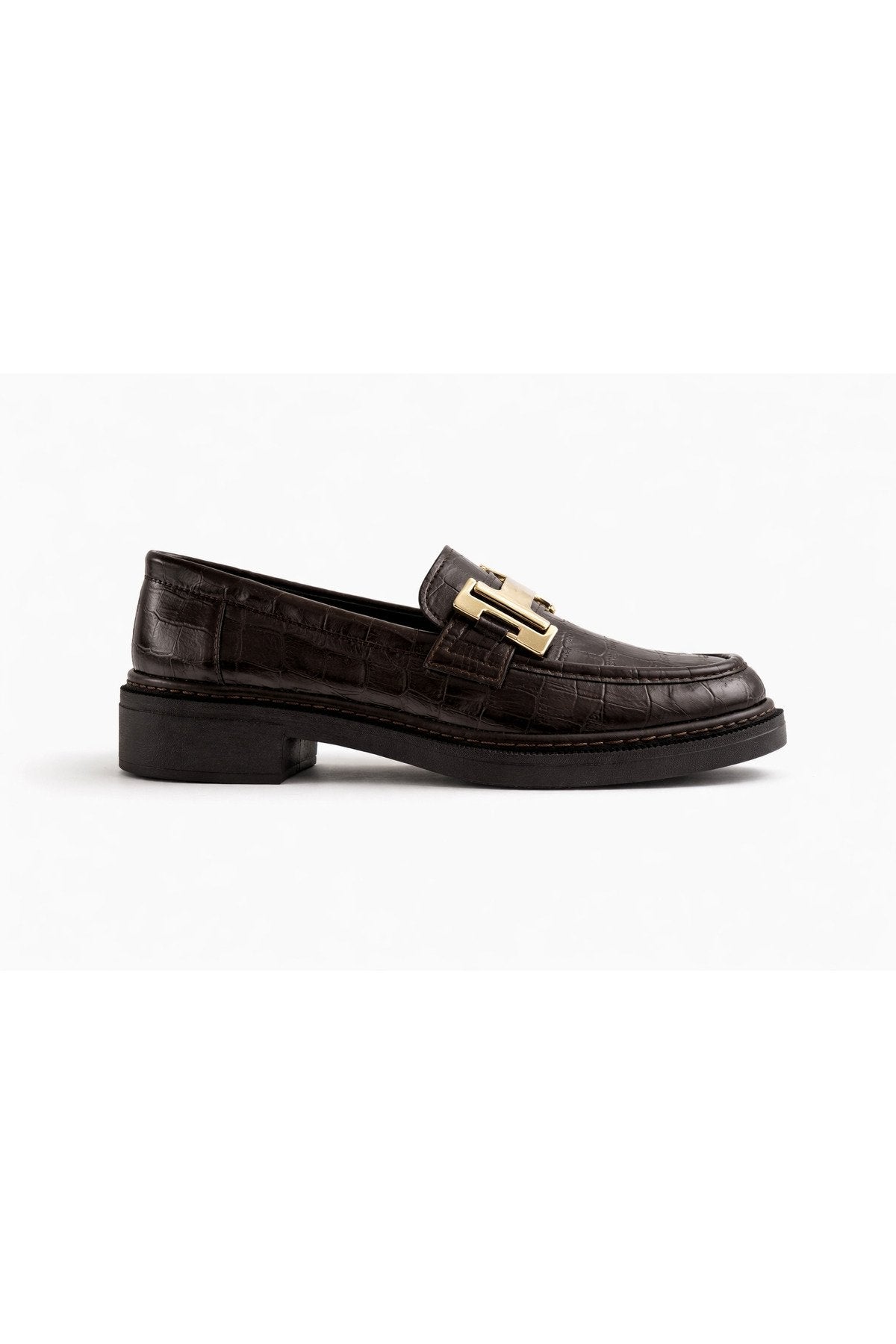 Women's Coffee Leather Buckle Loafer Casual Moccasin Office Shoe