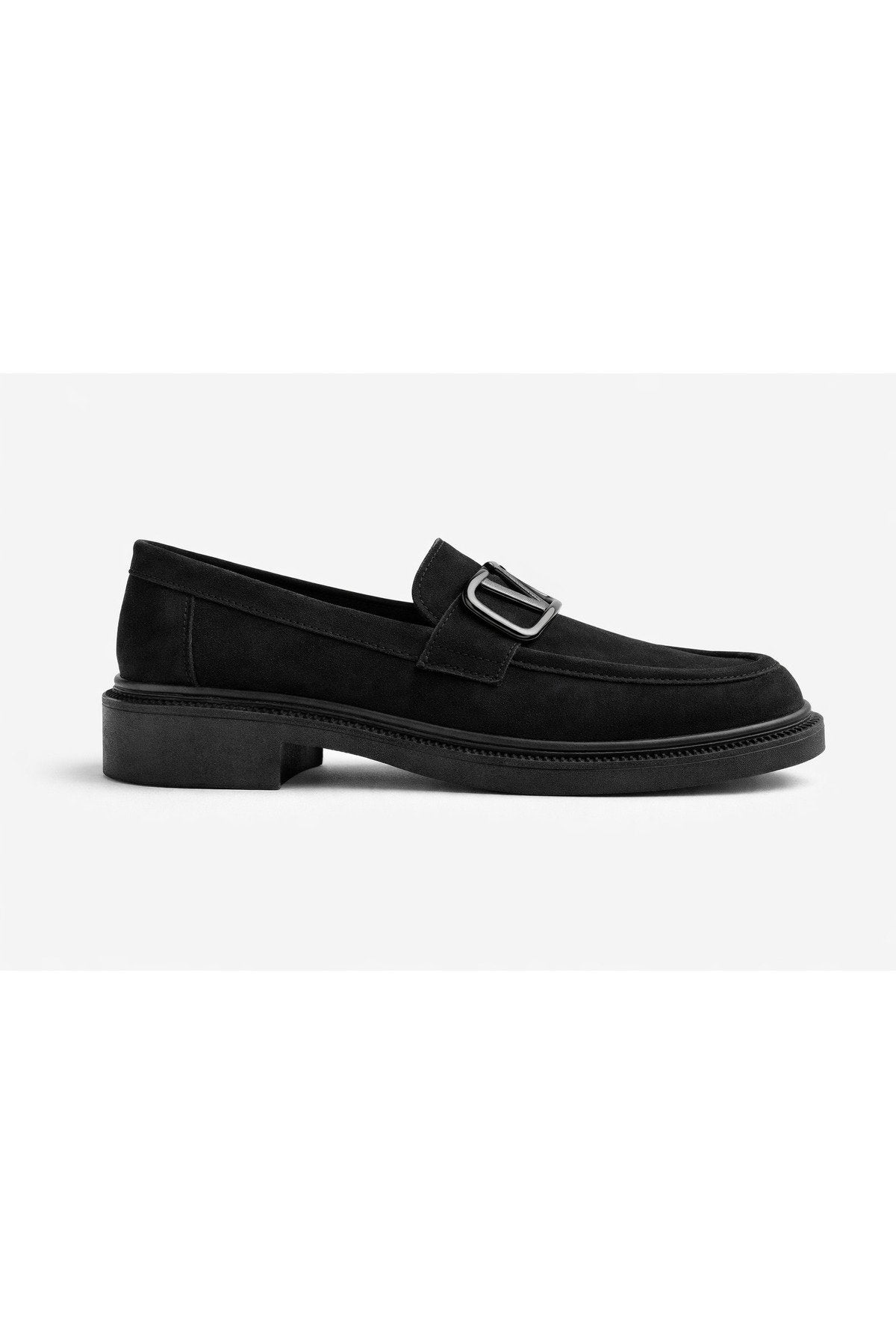 Women's Black Suede Buckle Loafer Casual Comfortable Sole Moccasin Shoes