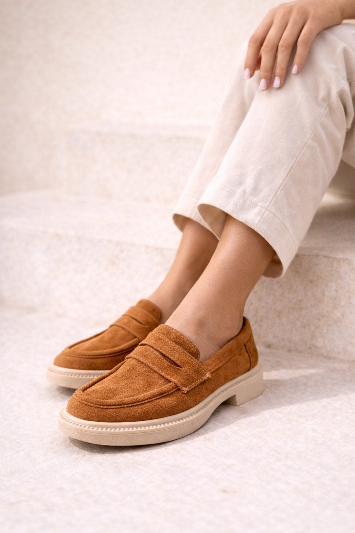 Kadın Taba Süet Loafer Günlük Düz Taban Maskülen Ayakkabı