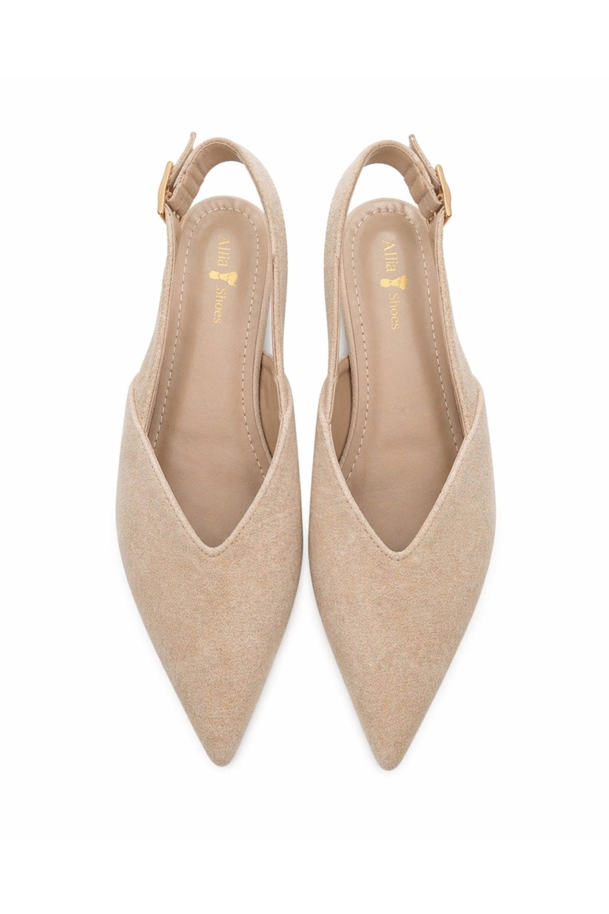 Kadın Bej Süet Kısa Topuklu Ayakkabı – Sivri Burun Şık Slingback