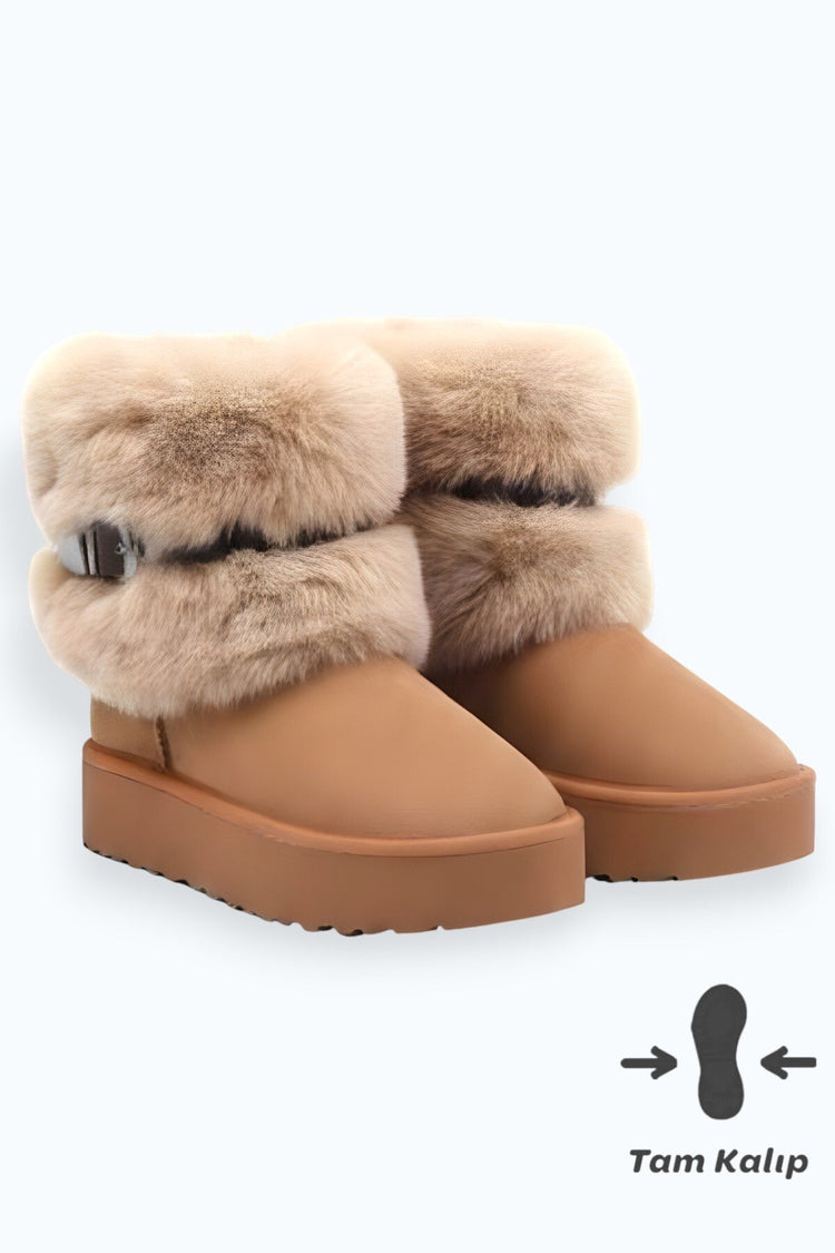 Women's Tan Suede Fur-Lined High Thick Sole Winter Boots