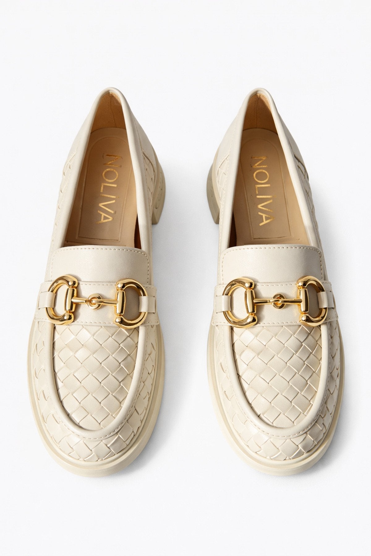 Women's Knitted Pattern Gold Chain Buckle Chunky Sole Loafer Shoes