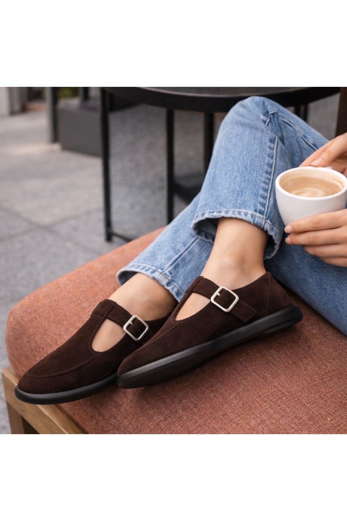 Brown Suede Buckled Women's Flats Comfortable Sole Everyday Mary Jane Women's Shoes