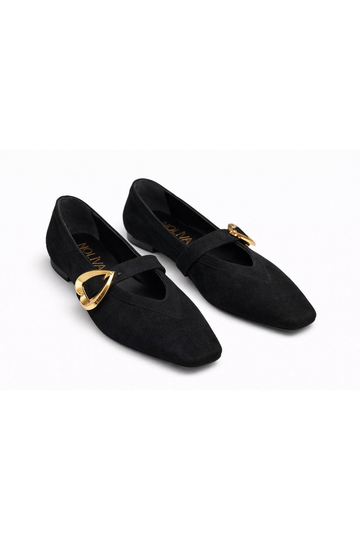 Women's Black Suede Heart Buckle Ballet Flats - Everyday Chic Mary Jane Flats