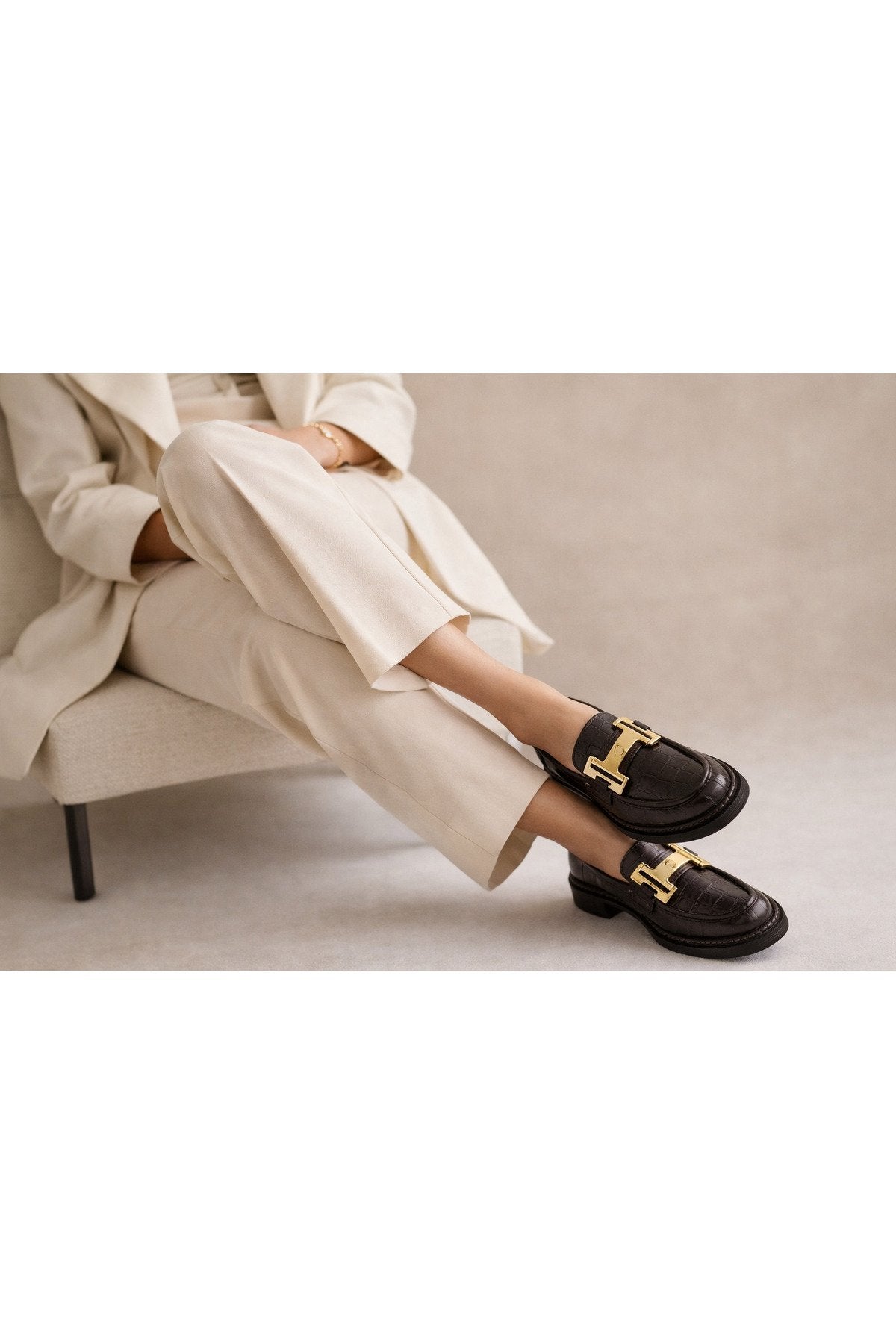 Women's Coffee Leather Buckle Loafer Casual Moccasin Office Shoe