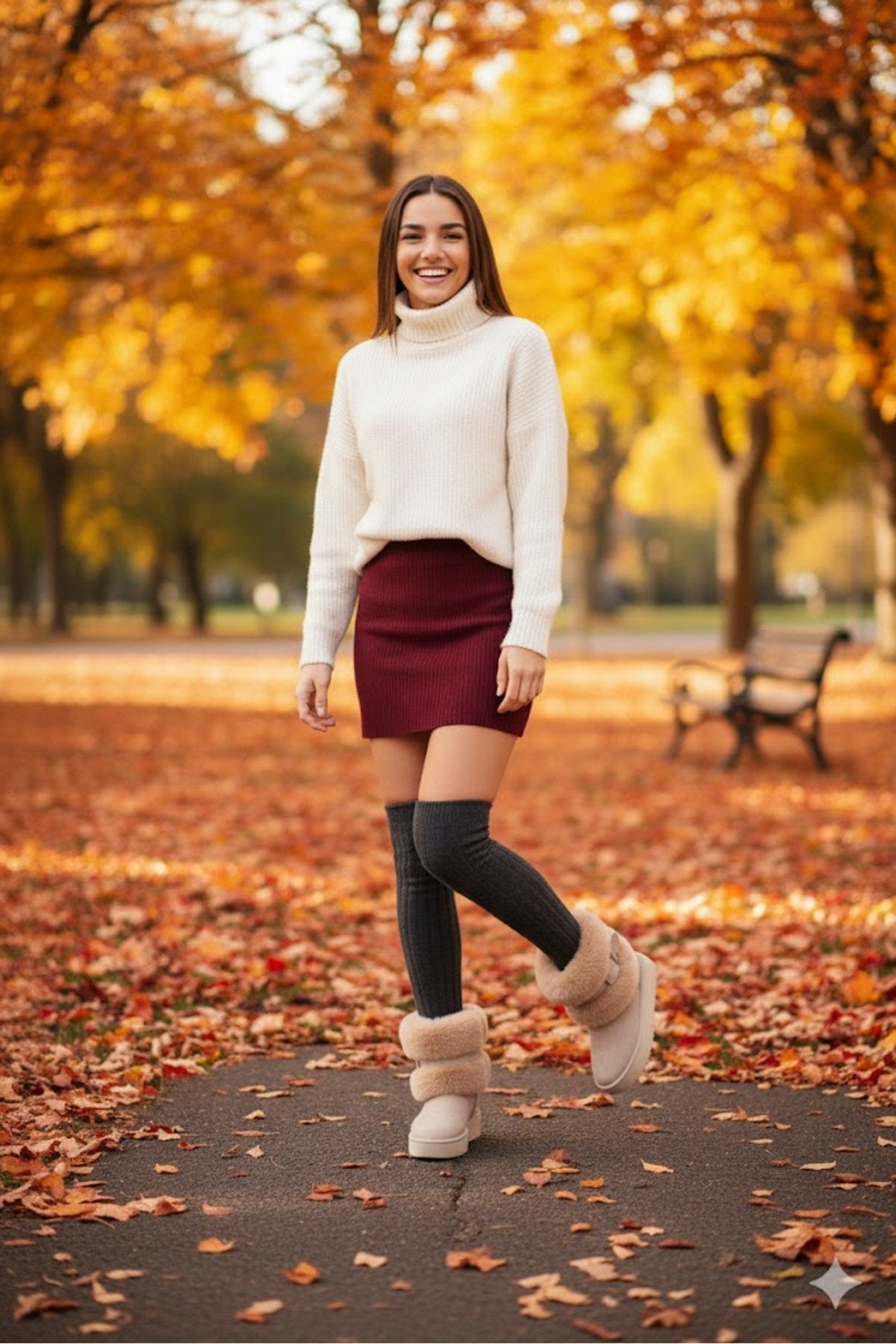 Women's Beige Suede Faux Fur Lined High Thick Sole Winter Boots