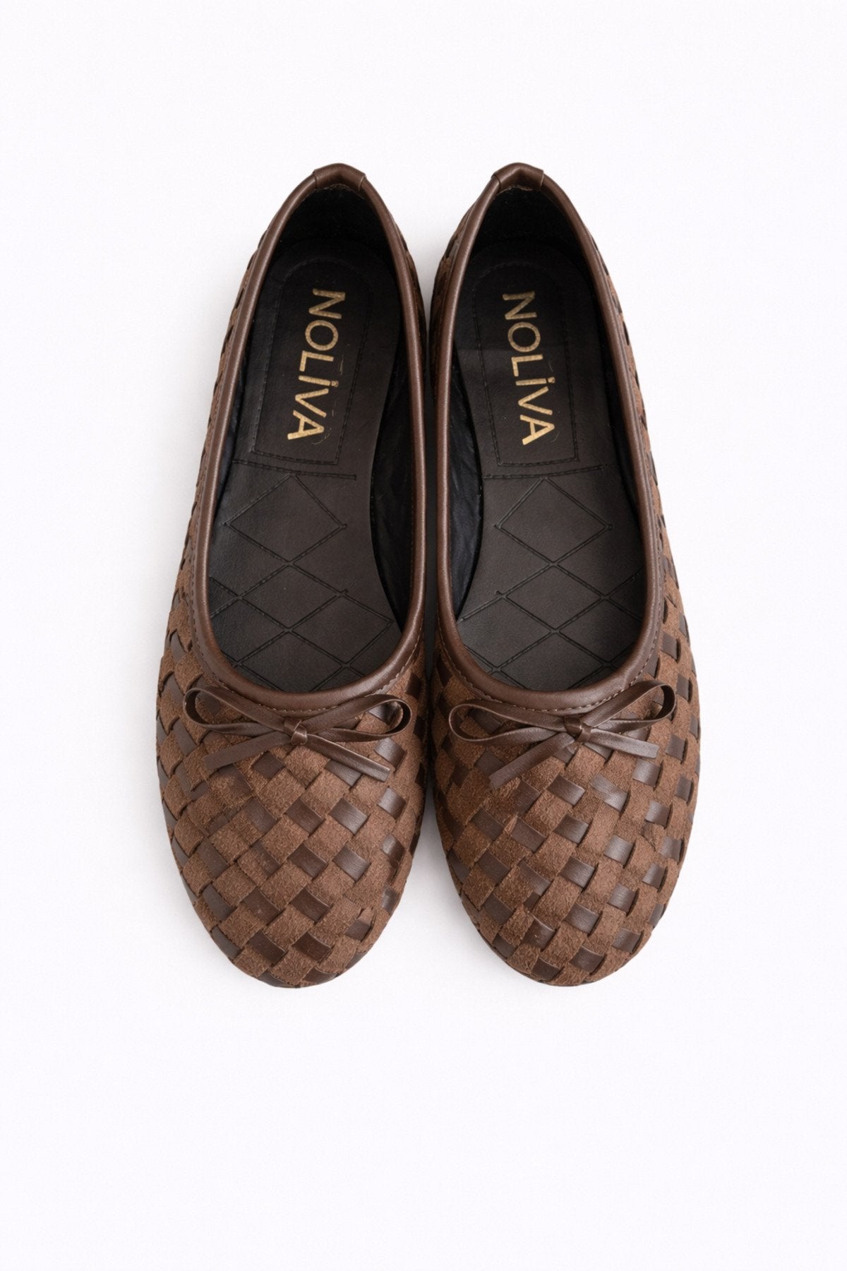 Women's Bitter Coffee Suede & Faux Leather Ballet Flats Chic Comfortable Everyday Bow Detail New Season Women's Shoes