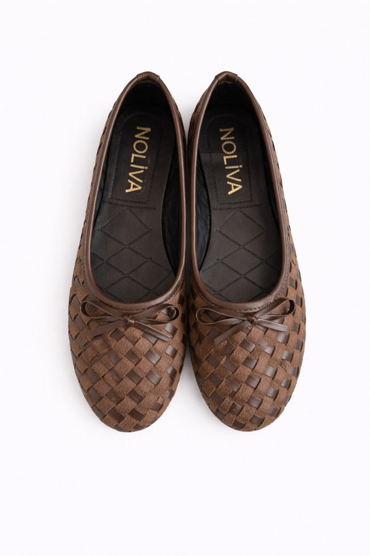 Women's Bitter Coffee Suede & Faux Leather Ballet Flats Chic Comfortable Everyday Bow Detail New Season Women's Shoes