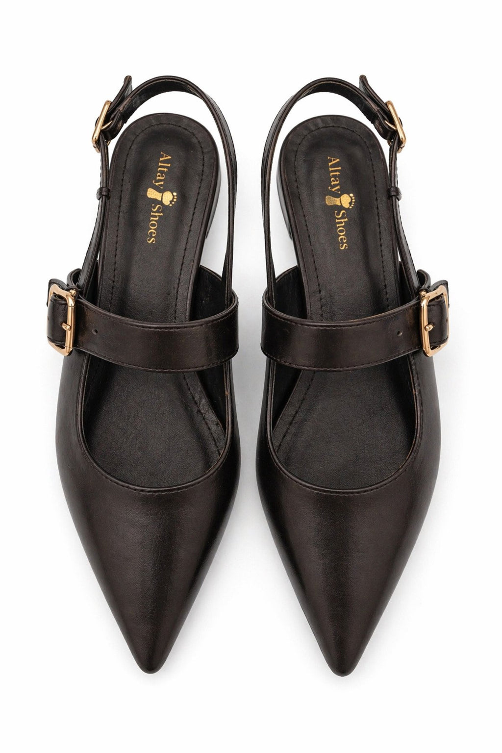 Kadın Siyah Tokalı Kısa Topuklu Ayakkabı – Sivri Burun Şık Slingback