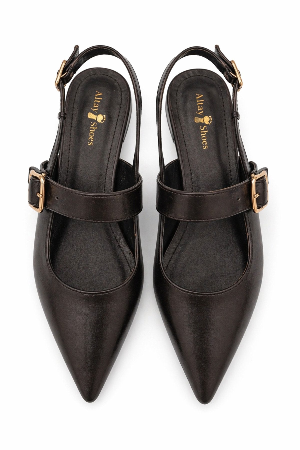 Kadın Siyah Tokalı Kısa Topuklu Ayakkabı – Sivri Burun Şık Slingback