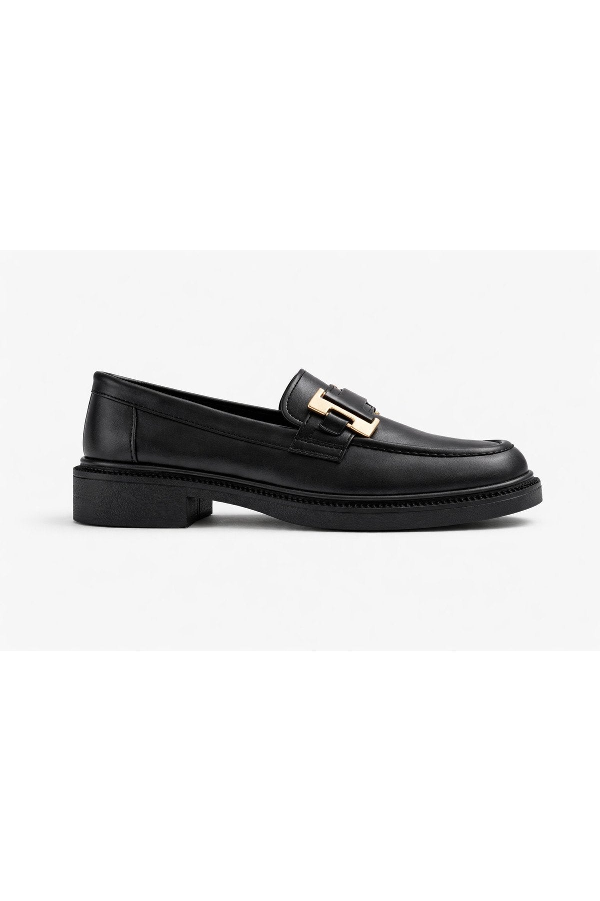Women's Black Leather Buckled Loafer Casual Moccasin Office Shoes