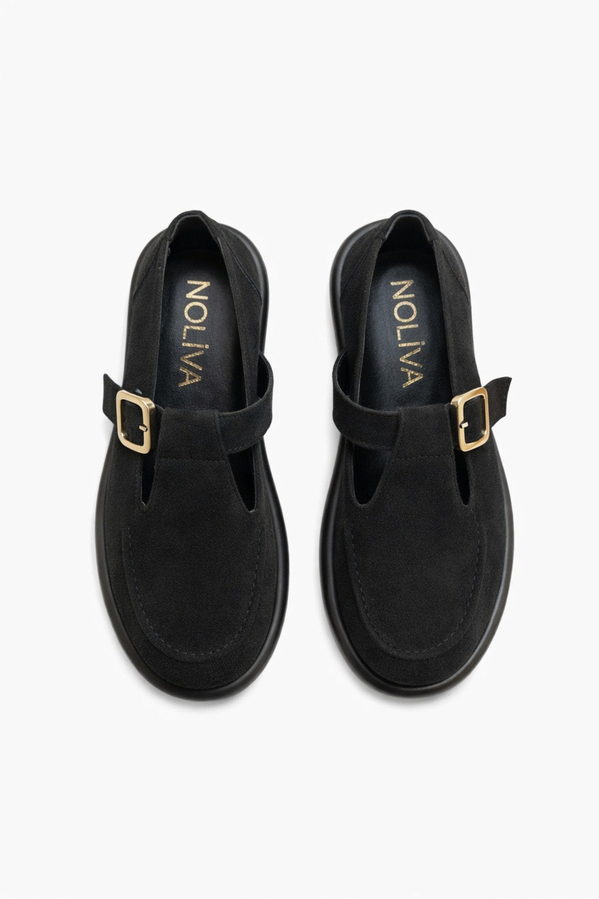 Black Suede Buckled Women's Flats Comfortable Sole Everyday Mary Jane Women's Shoes