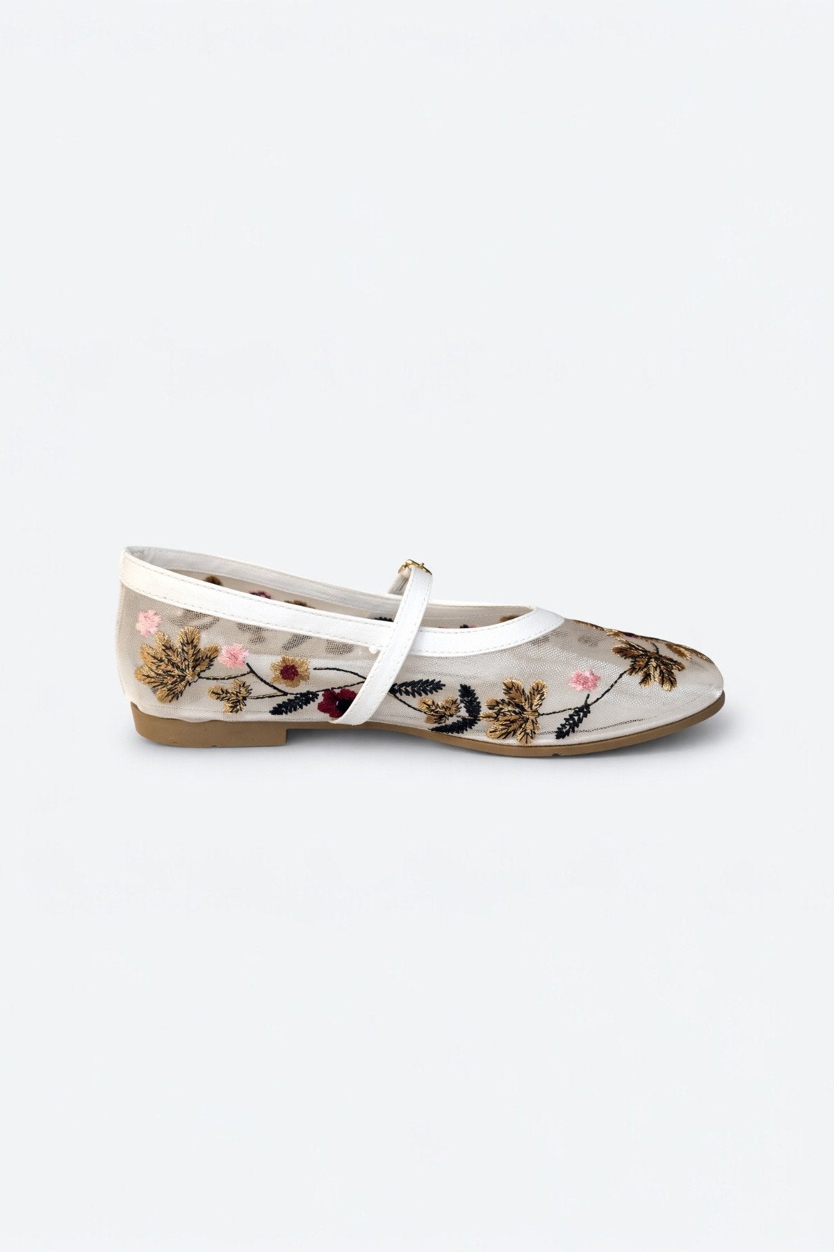 Women's White Floral Embroidered Mary Jane Ballet Flats Casual Comfortable Flat Shoes