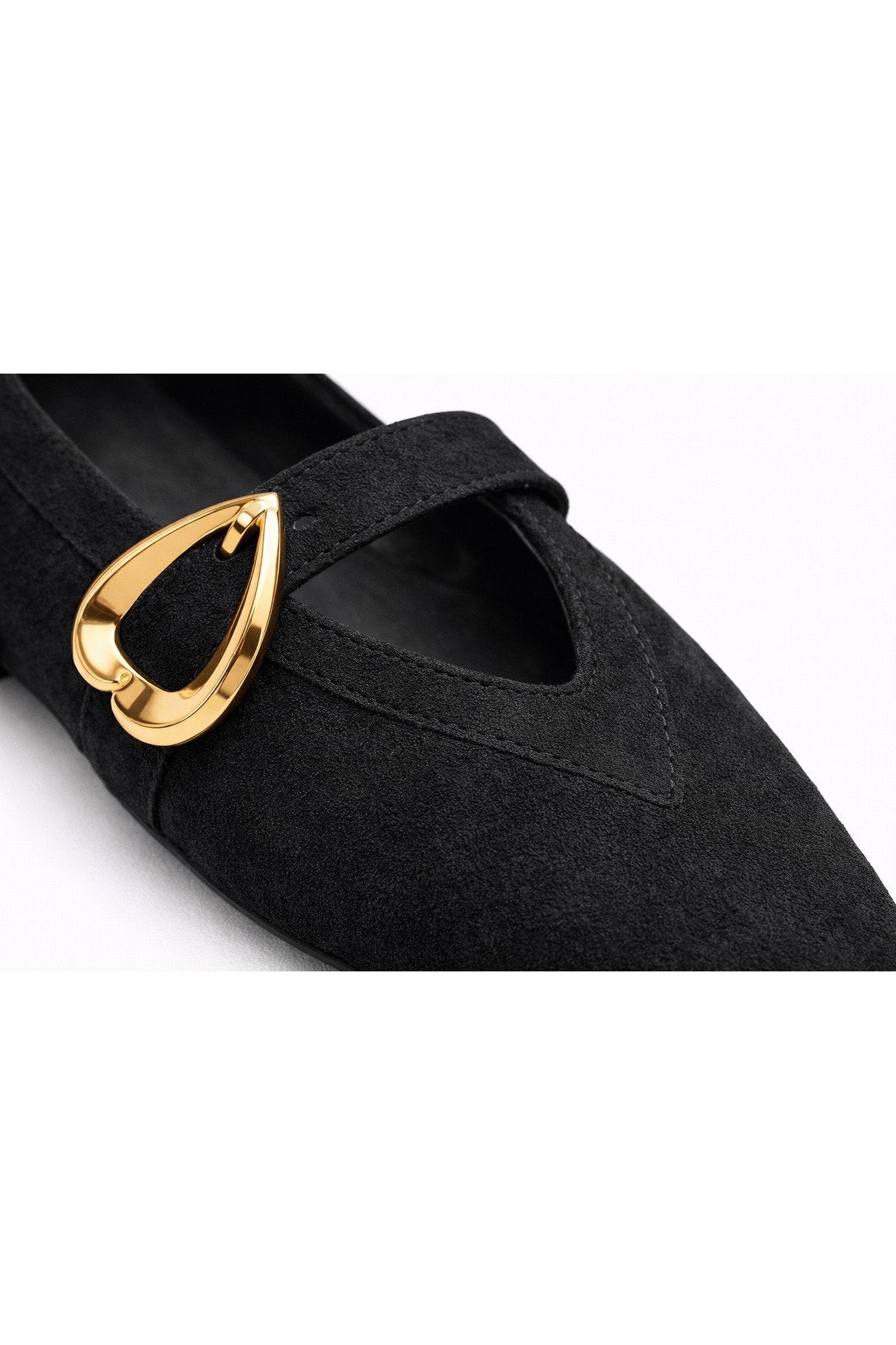 Women's Black Suede Heart Buckle Ballet Flats - Everyday Chic Mary Jane Flats