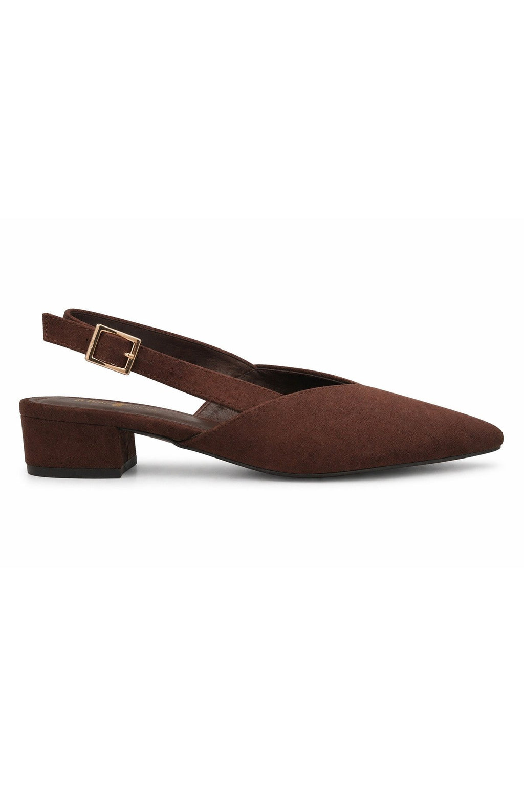 Kadın Bej Süet Kısa Topuklu Ayakkabı – Sivri Burun Şık Slingback