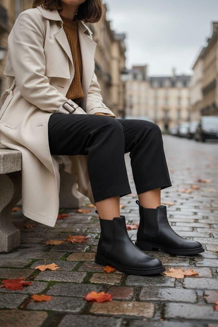 Women's Black Chelsea Boots Elasticated Faux Leather Casual Boots