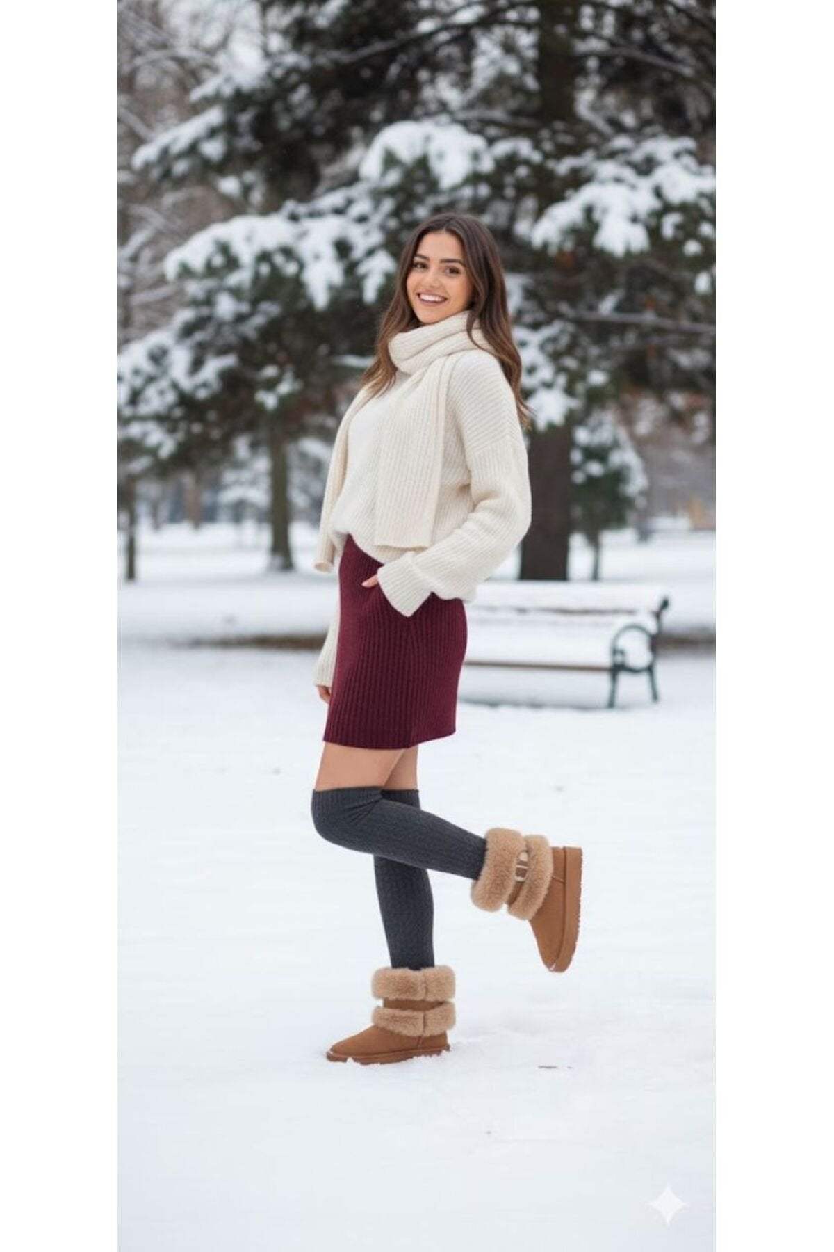 Women's Tan Suede Fur-Lined High Thick Sole Winter Boots