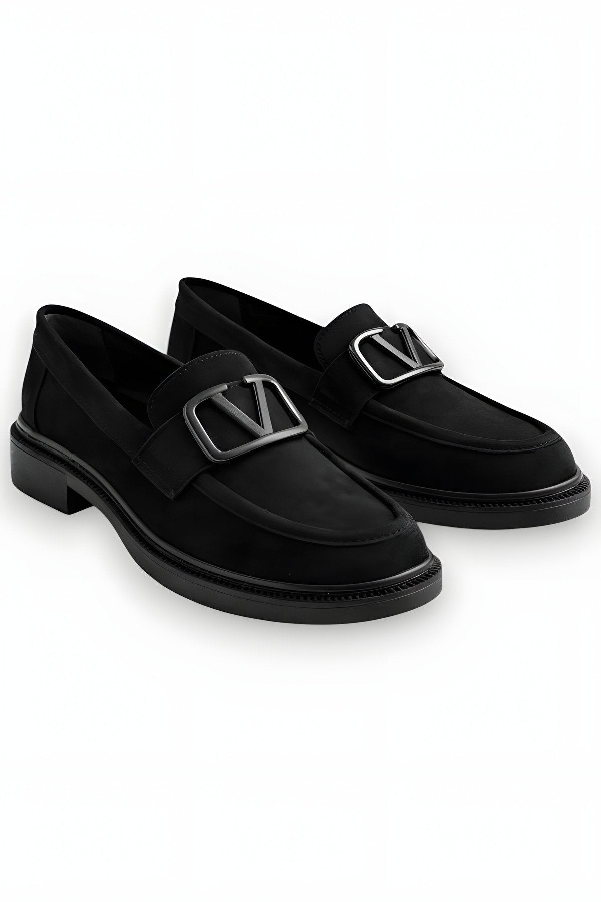 Women's Black Suede Buckle Loafer Casual Comfortable Sole Moccasin Shoes