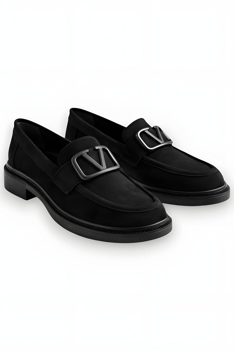 Women's Black Suede Buckle Loafer Casual Comfortable Sole Moccasin Shoes
