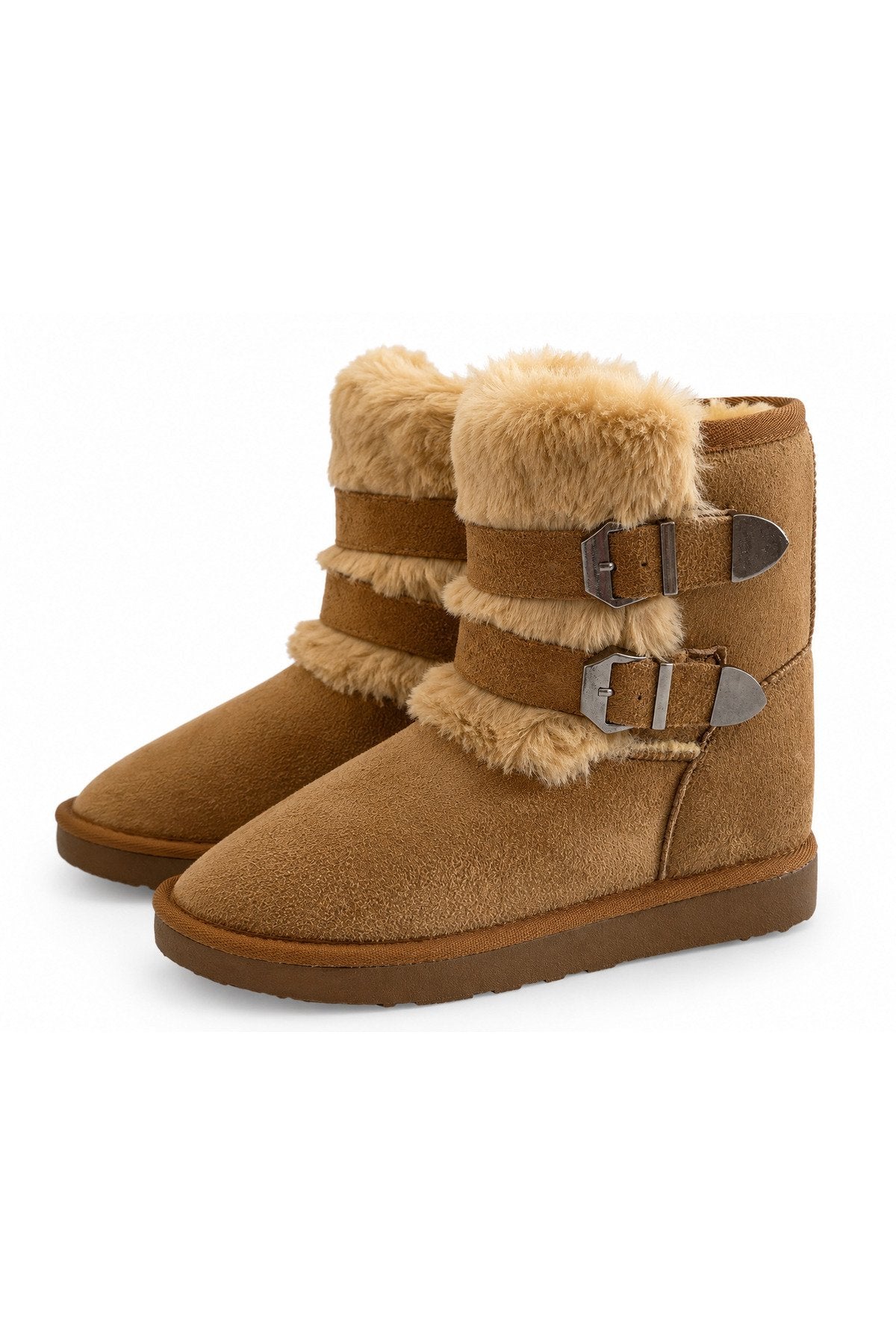 Women's Tan Suede Fur-Lined High Thin Sole Winter Boots
