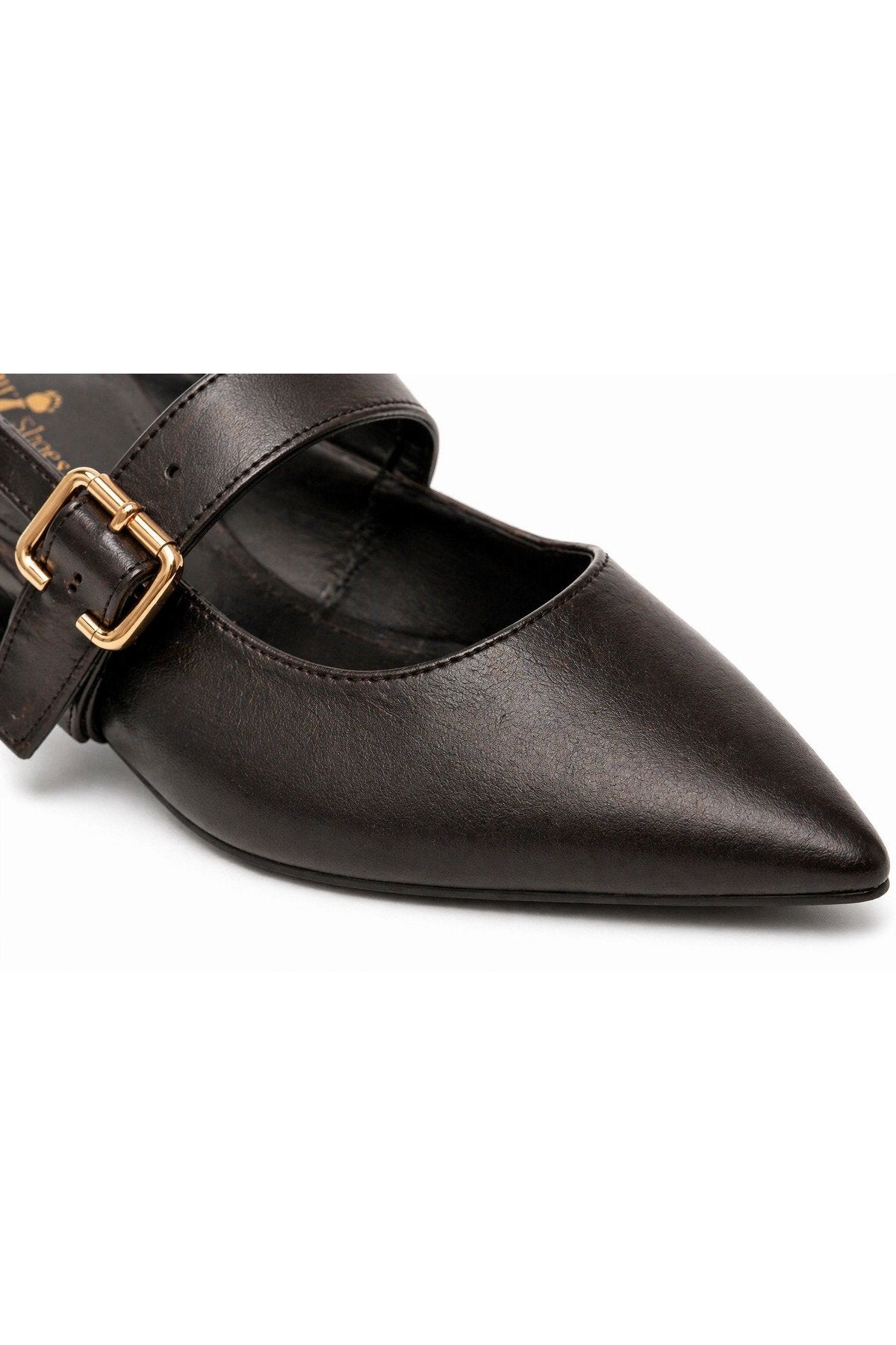 Kadın Siyah Tokalı Kısa Topuklu Ayakkabı – Sivri Burun Şık Slingback