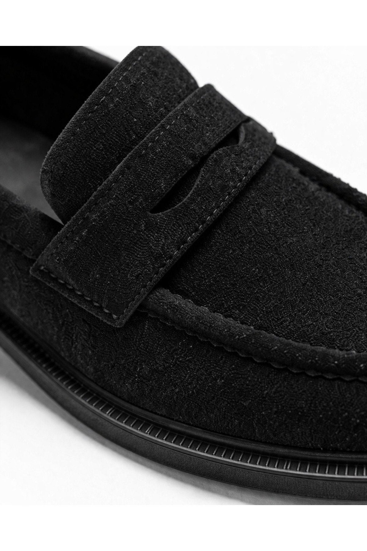 Kadın Siyah Süet Loafer Günlük Düz Taban Maskülen Ayakkabı
