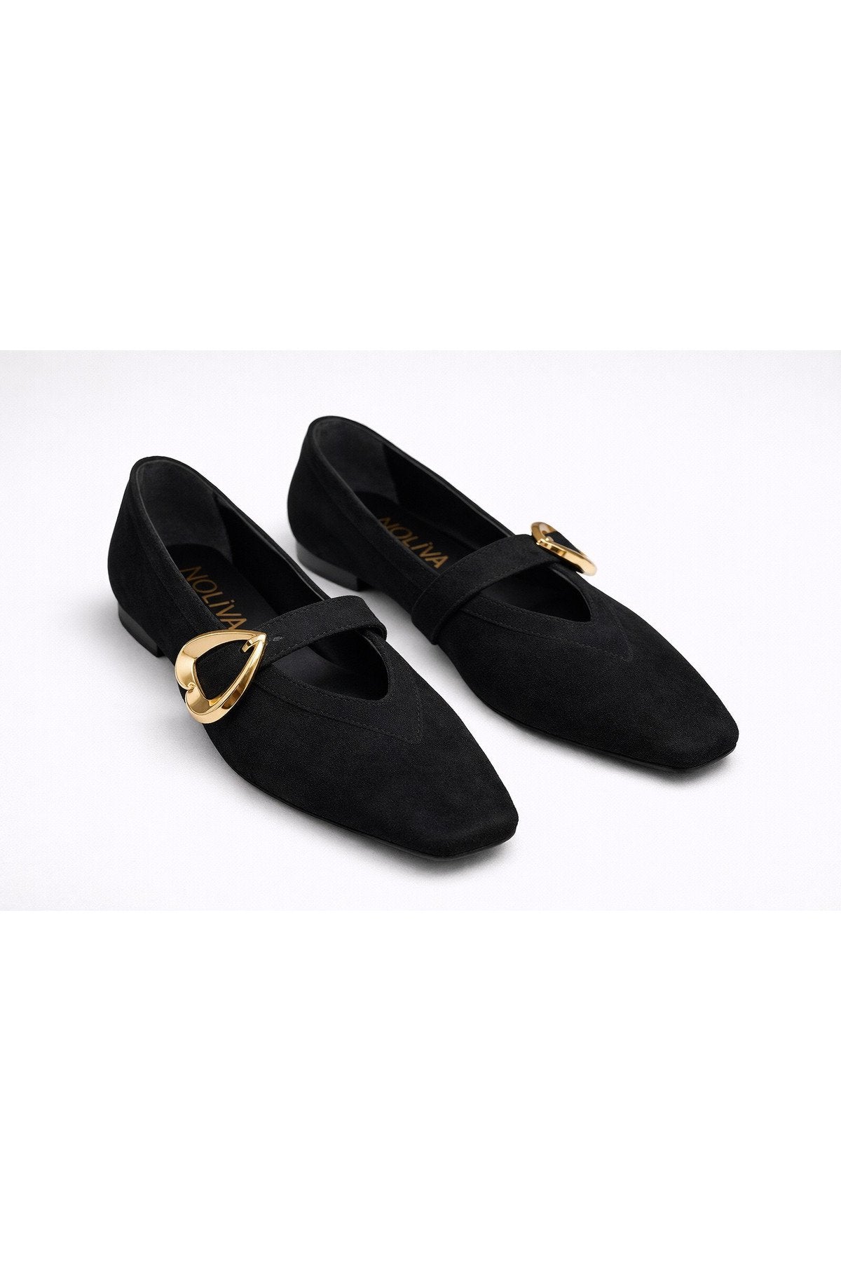Women's Black Suede Heart Buckle Ballet Flats - Everyday Chic Mary Jane Flats