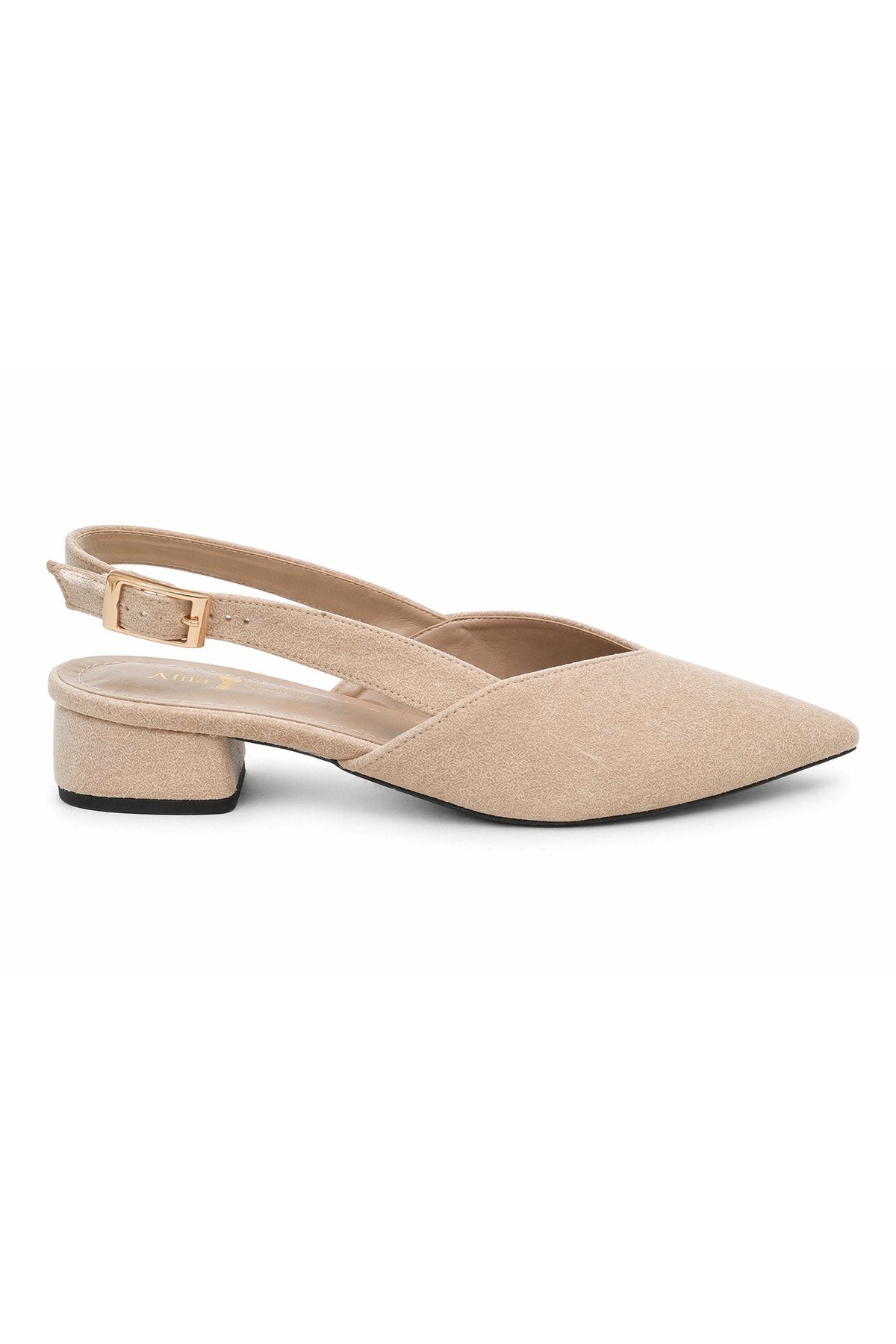 Kadın Bej Süet Kısa Topuklu Ayakkabı – Sivri Burun Şık Slingback