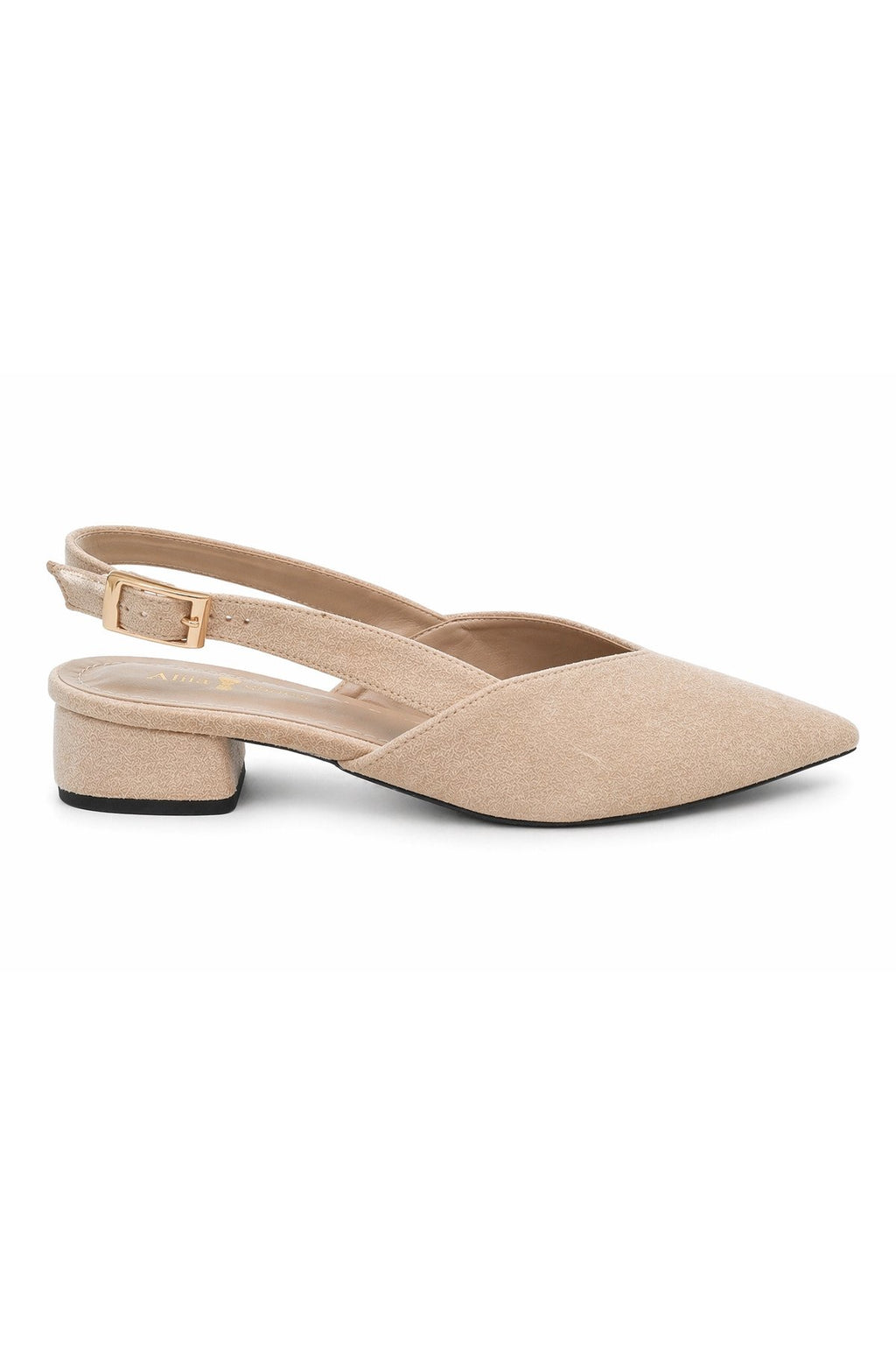 Kadın Bej Süet Kısa Topuklu Ayakkabı – Sivri Burun Şık Slingback
