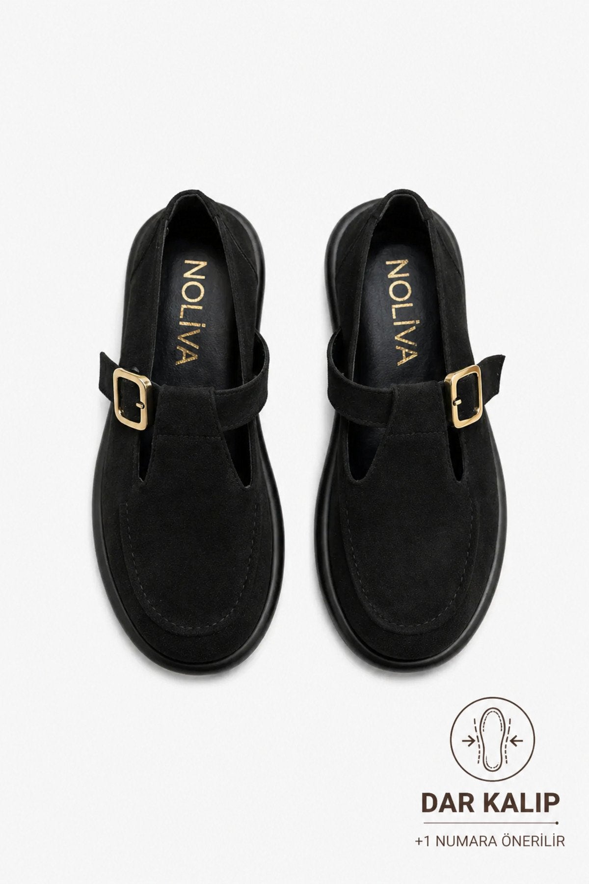 Black Suede Buckled Women's Flats Comfortable Sole Everyday Mary Jane Women's Shoes