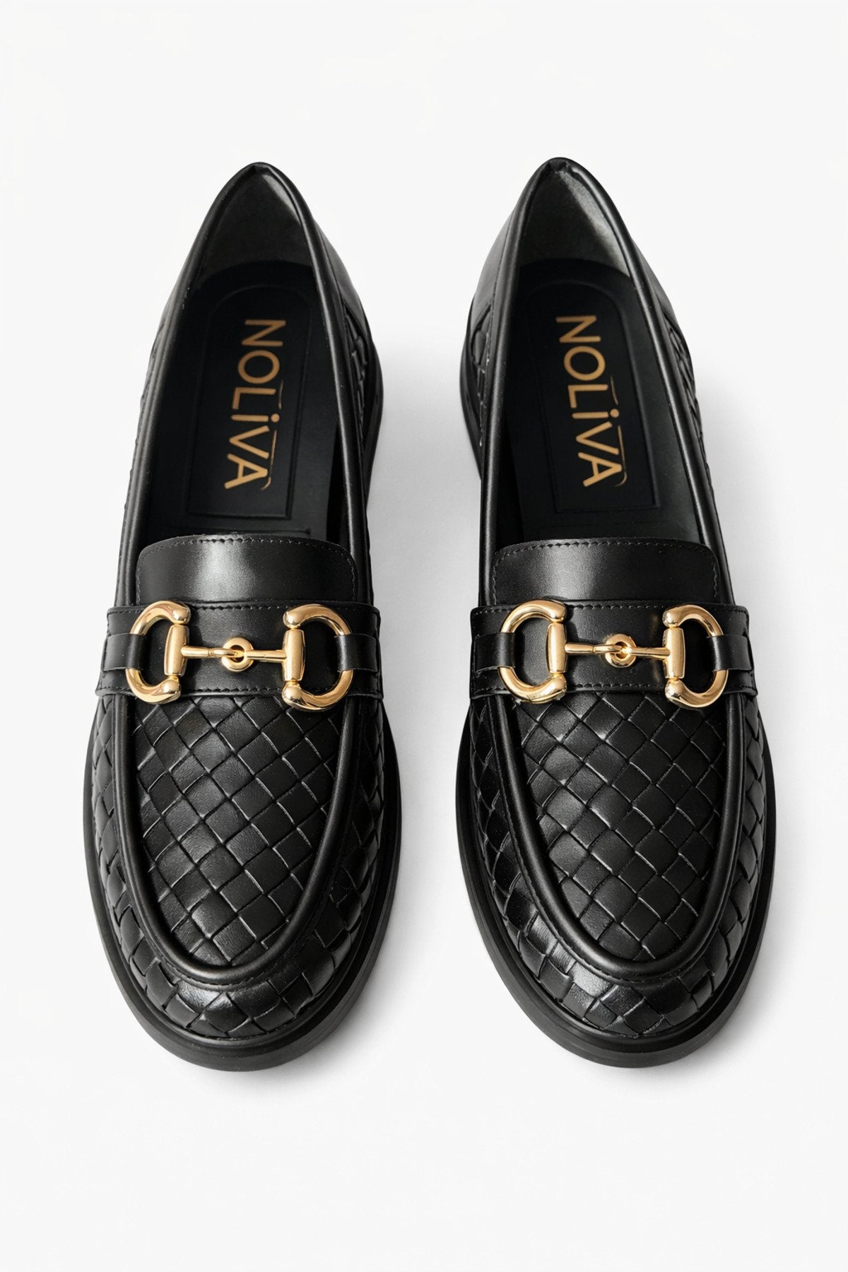 Women's Knitted Pattern Gold Chain Buckle Chunky Sole Loafer Shoes