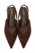 Kadın Bej Süet Kısa Topuklu Ayakkabı – Sivri Burun Şık Slingback