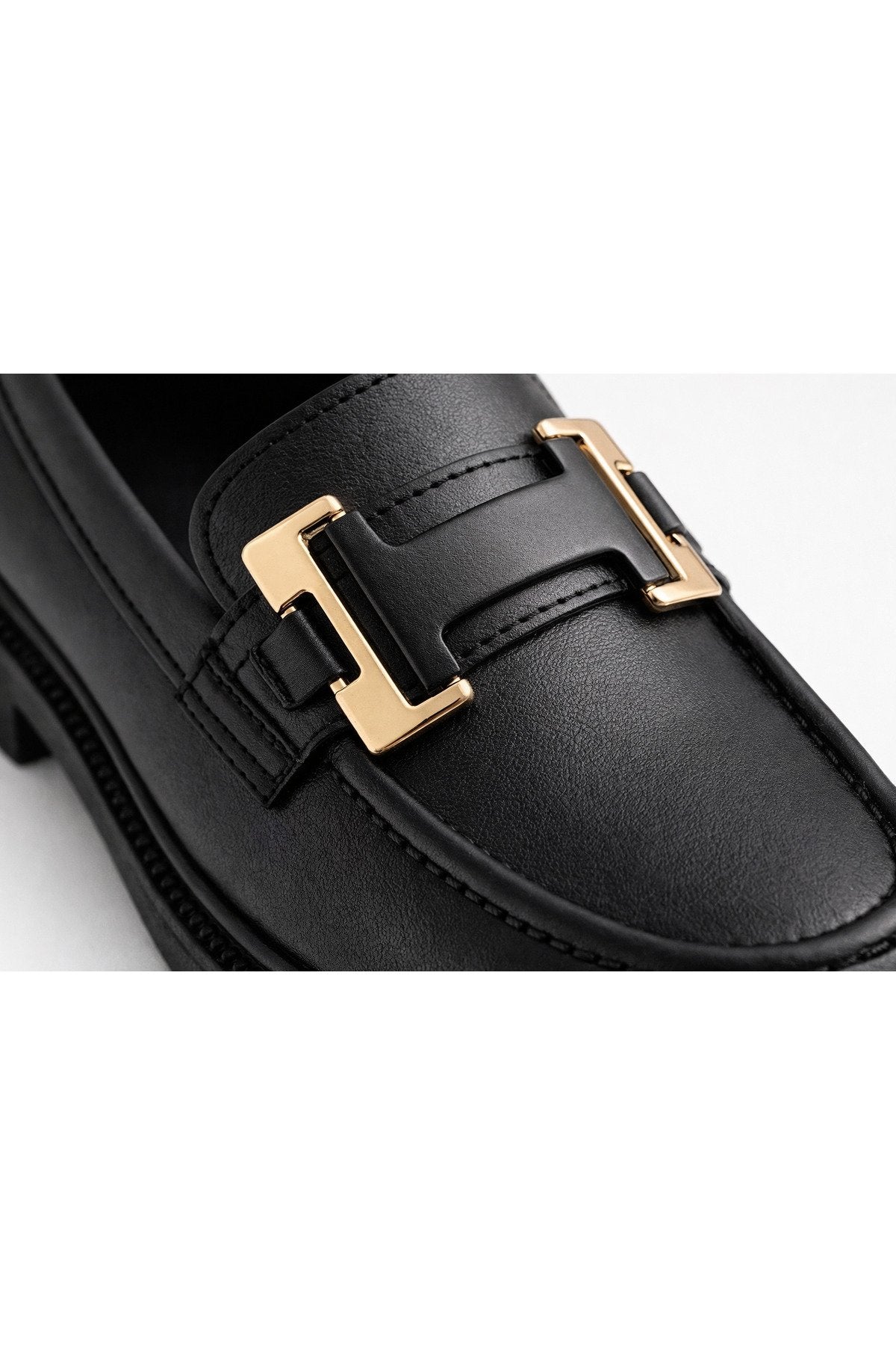 Women's Black Leather Buckled Loafer Casual Moccasin Office Shoes