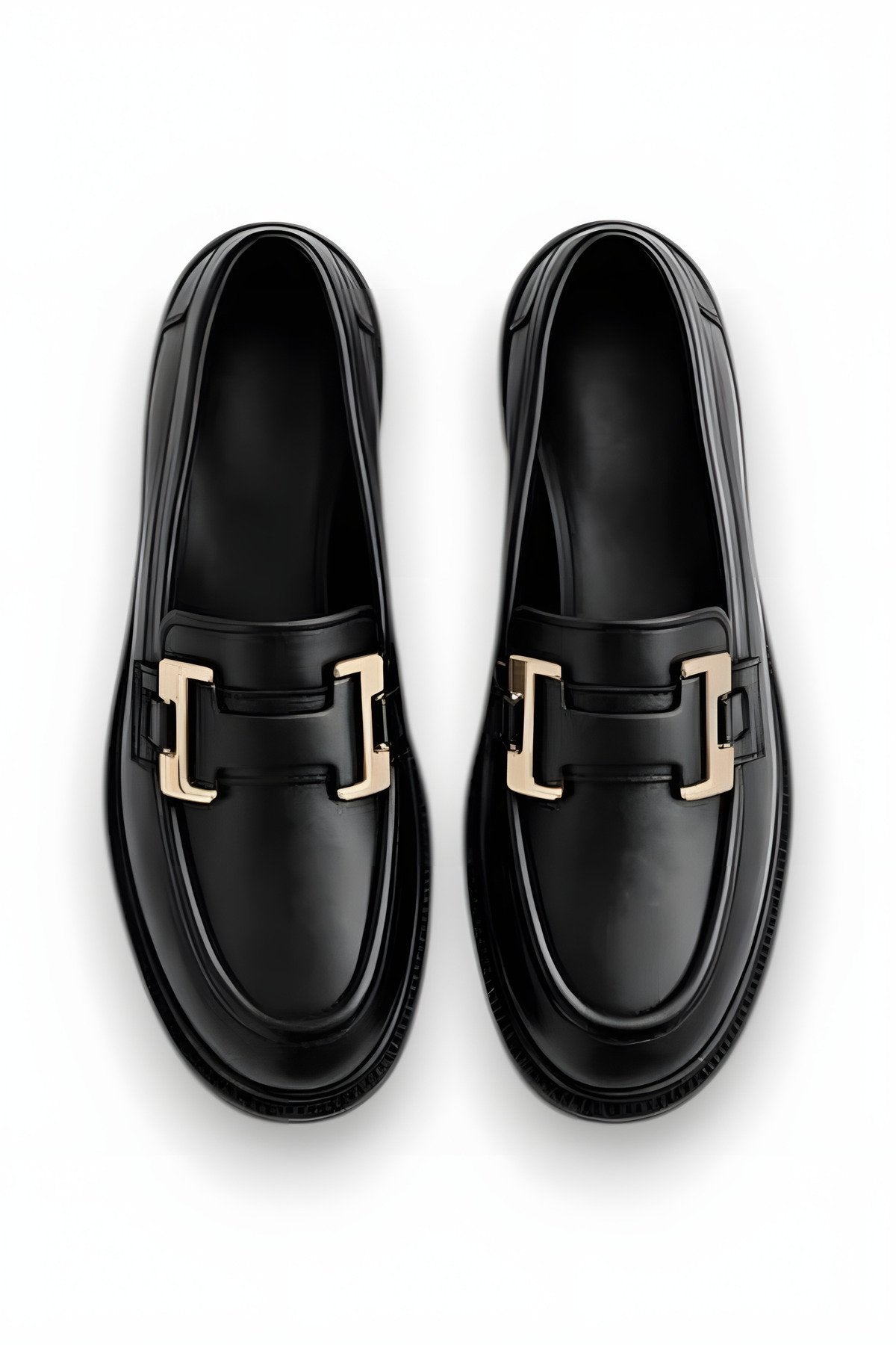 Women's Black Leather Buckled Loafer Casual Moccasin Office Shoes