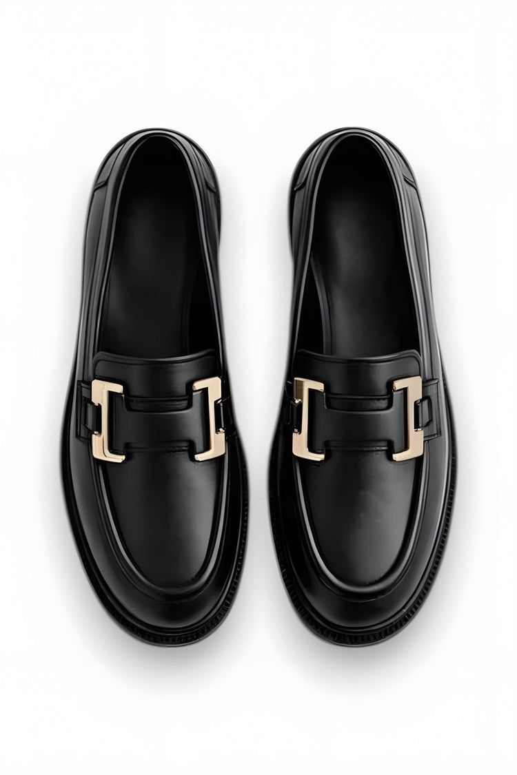 Women's Black Leather Buckled Loafer Casual Moccasin Office Shoes