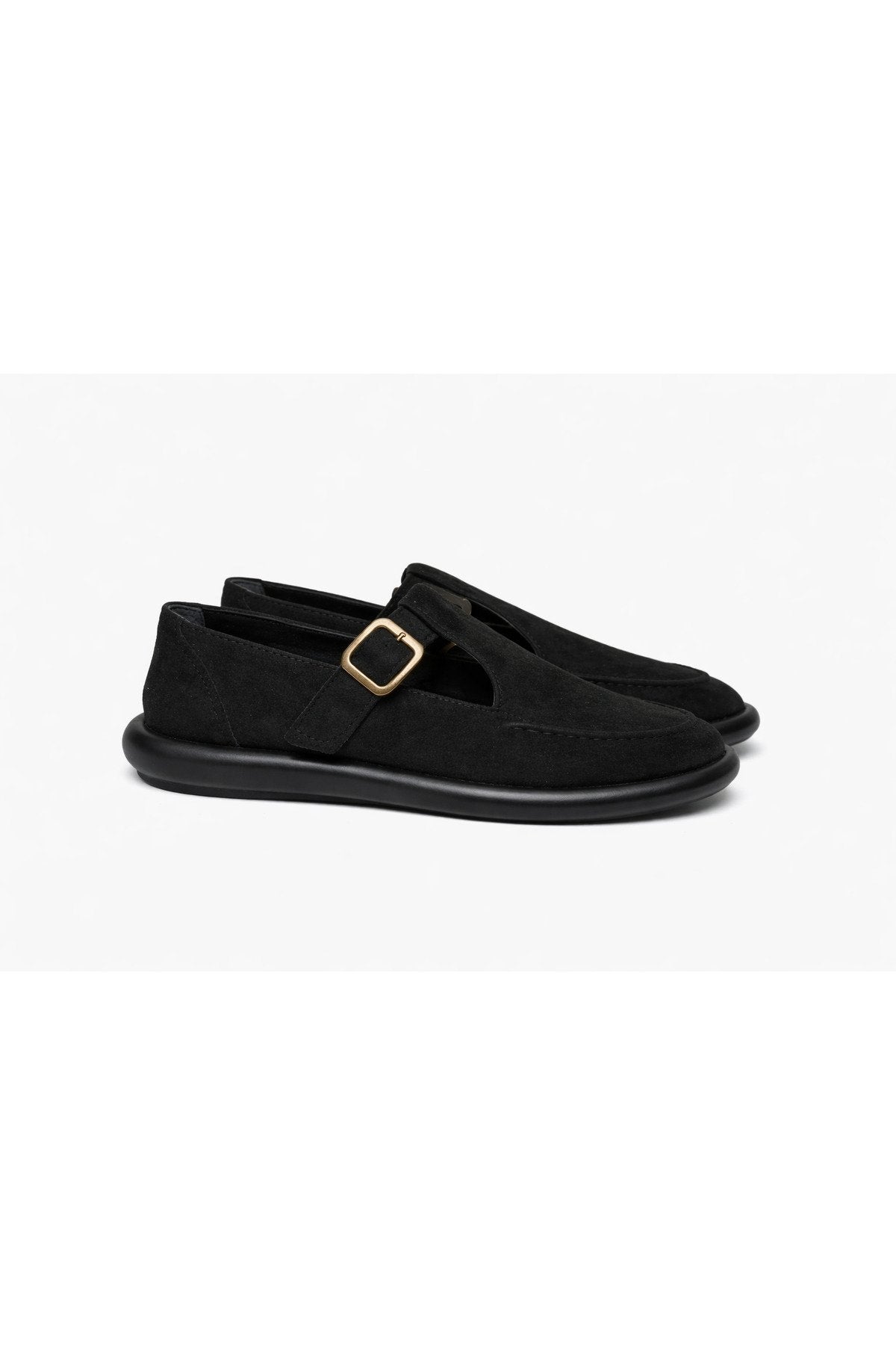 Black Suede Buckled Women's Flats Comfortable Sole Everyday Mary Jane Women's Shoes
