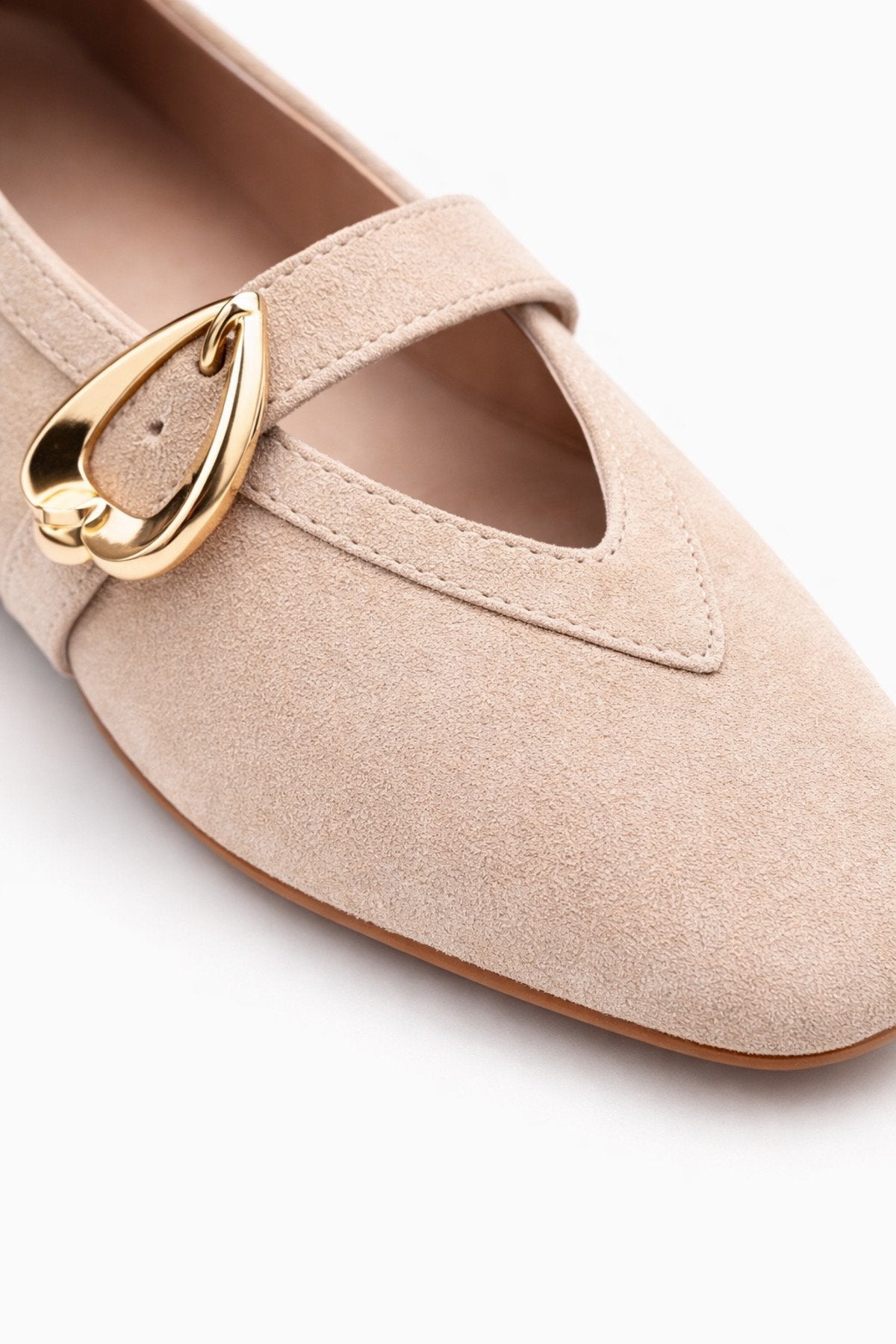 Women's Beige Suede Heart Buckle Ballet Flats Casual Chic Mary Jane Flats