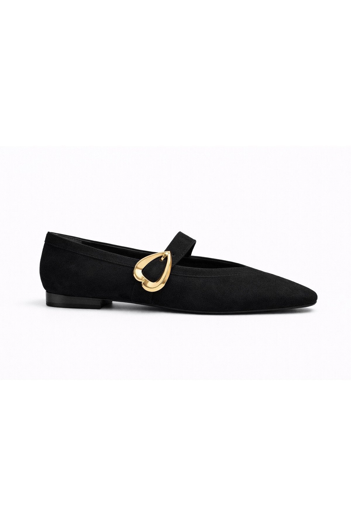Women's Black Suede Heart Buckle Ballet Flats - Everyday Chic Mary Jane Flats