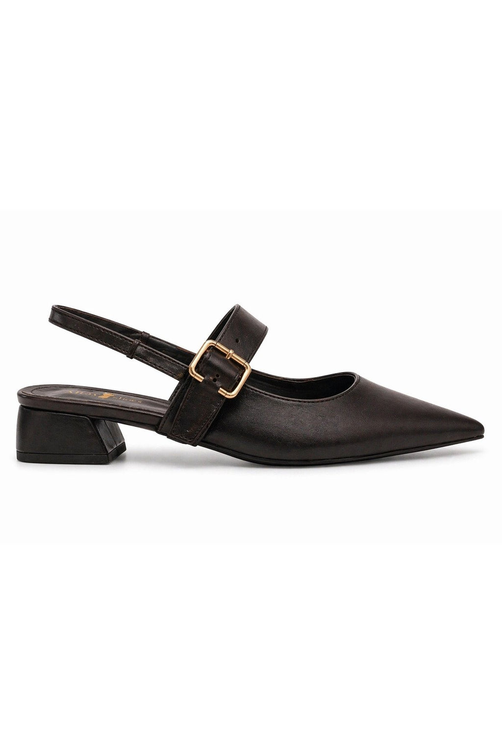 Kadın Siyah Tokalı Kısa Topuklu Ayakkabı – Sivri Burun Şık Slingback