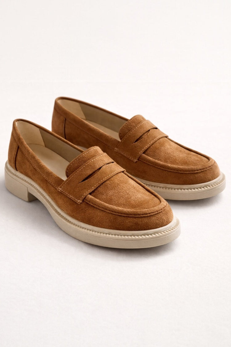 Women's Tan Suede Loafer Casual Flat Masculine Shoes