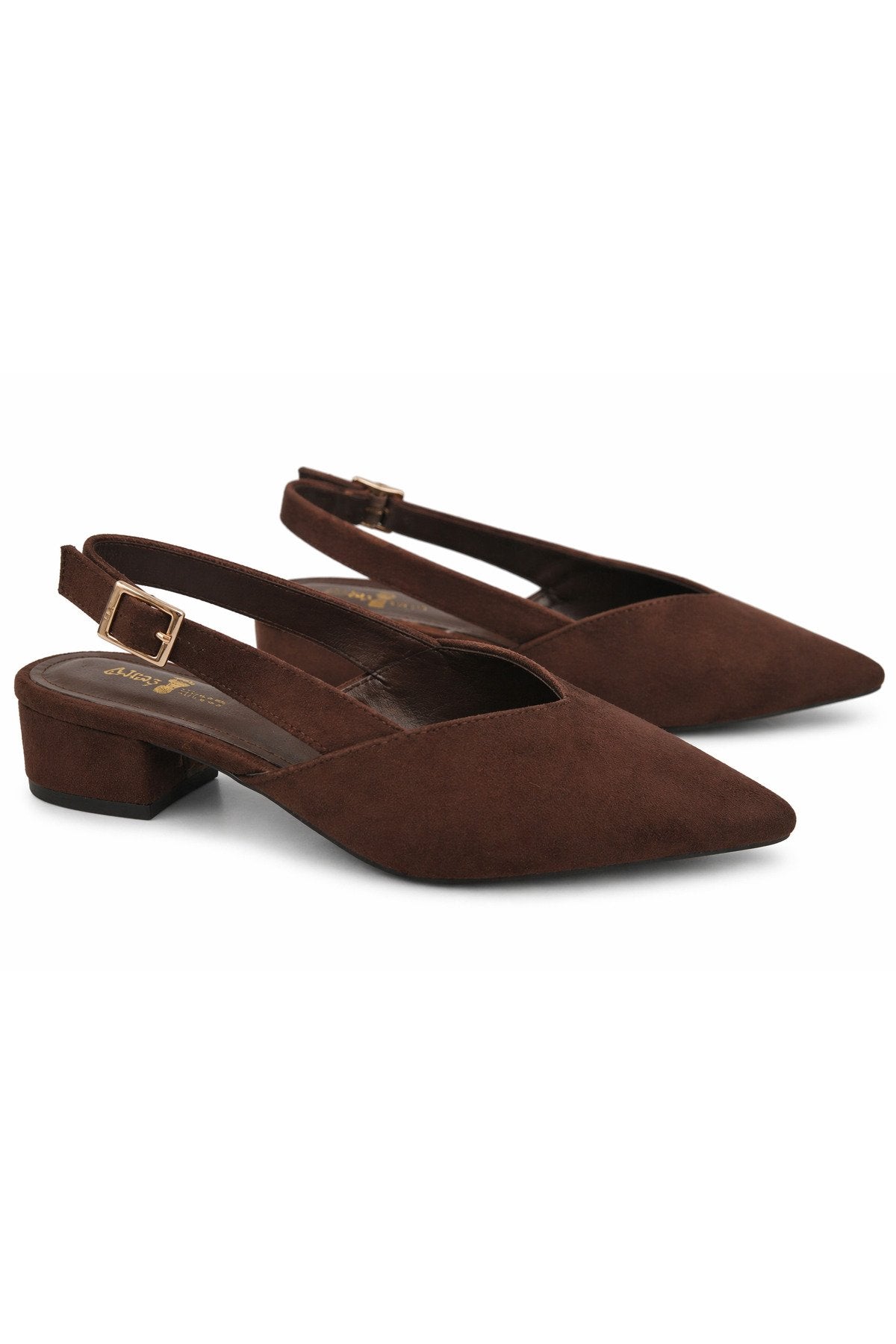 Kadın Bej Süet Kısa Topuklu Ayakkabı – Sivri Burun Şık Slingback